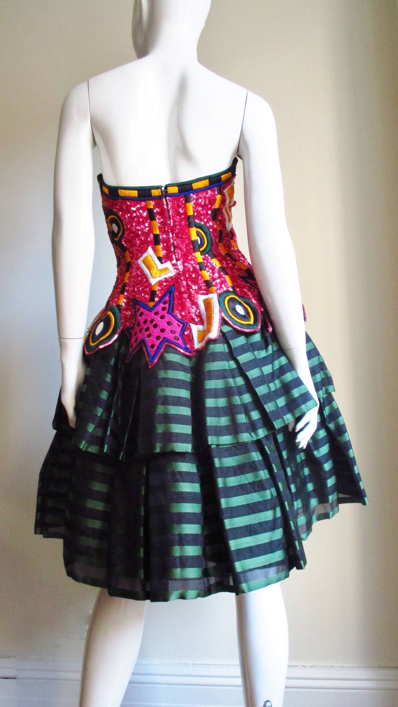 1980s Fabrice Couture Embroidered Silk Bustier Dress 5