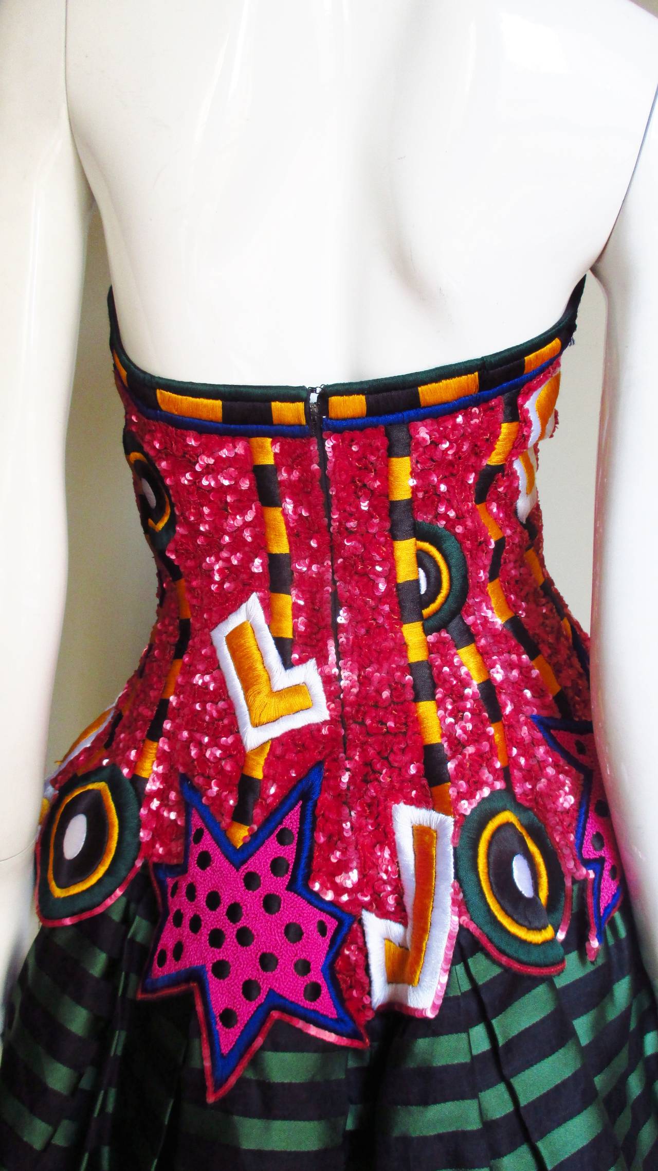 1980s Fabrice Couture Embroidered Silk Bustier Dress 6