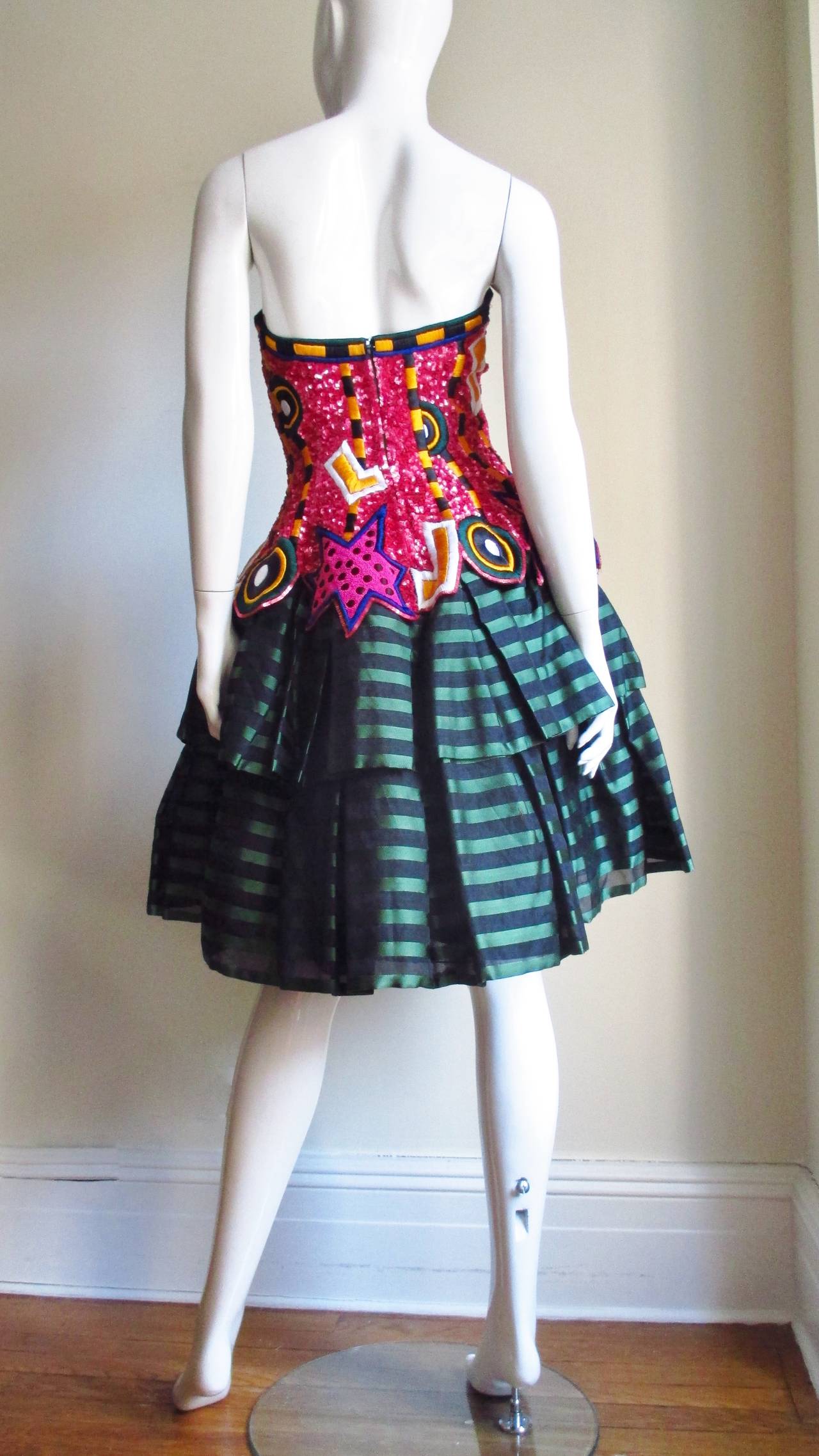 1980s Fabrice Couture Embroidered Silk Bustier Dress 7