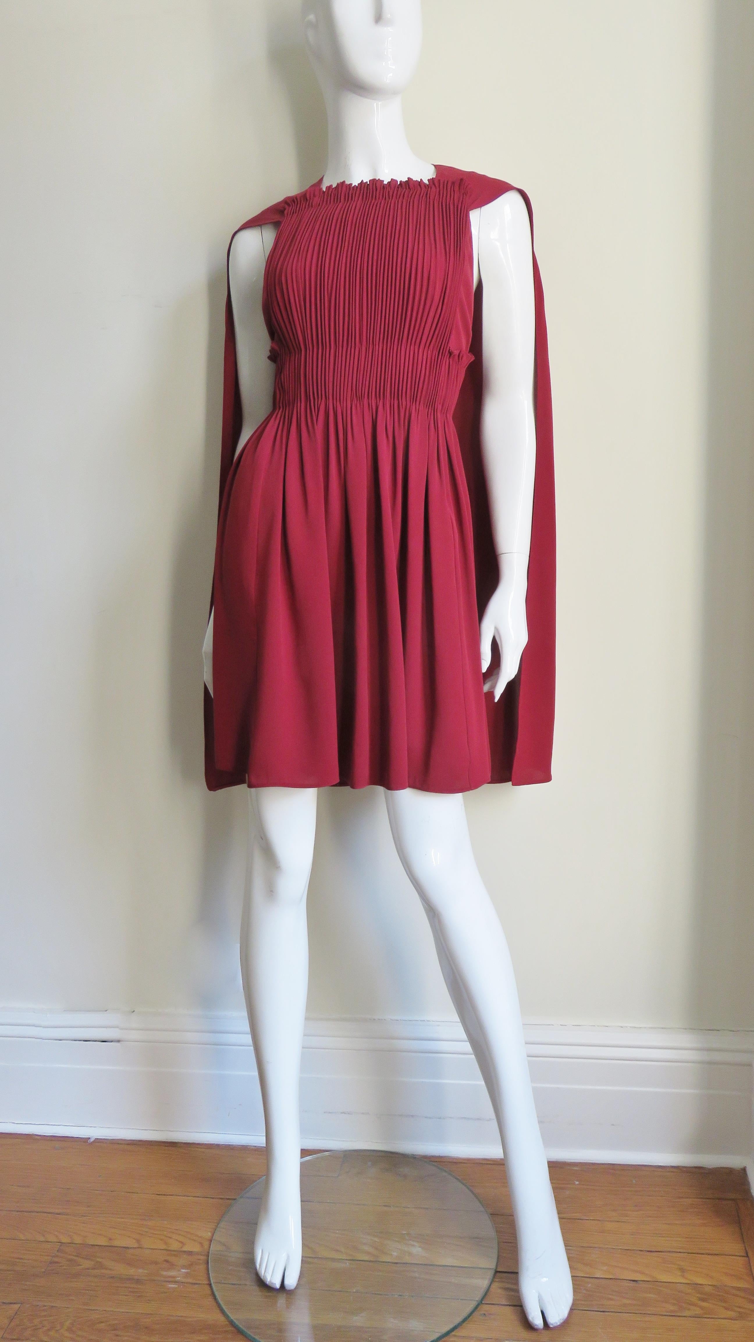 Red Valentino New Silk Dress with Cape For Sale