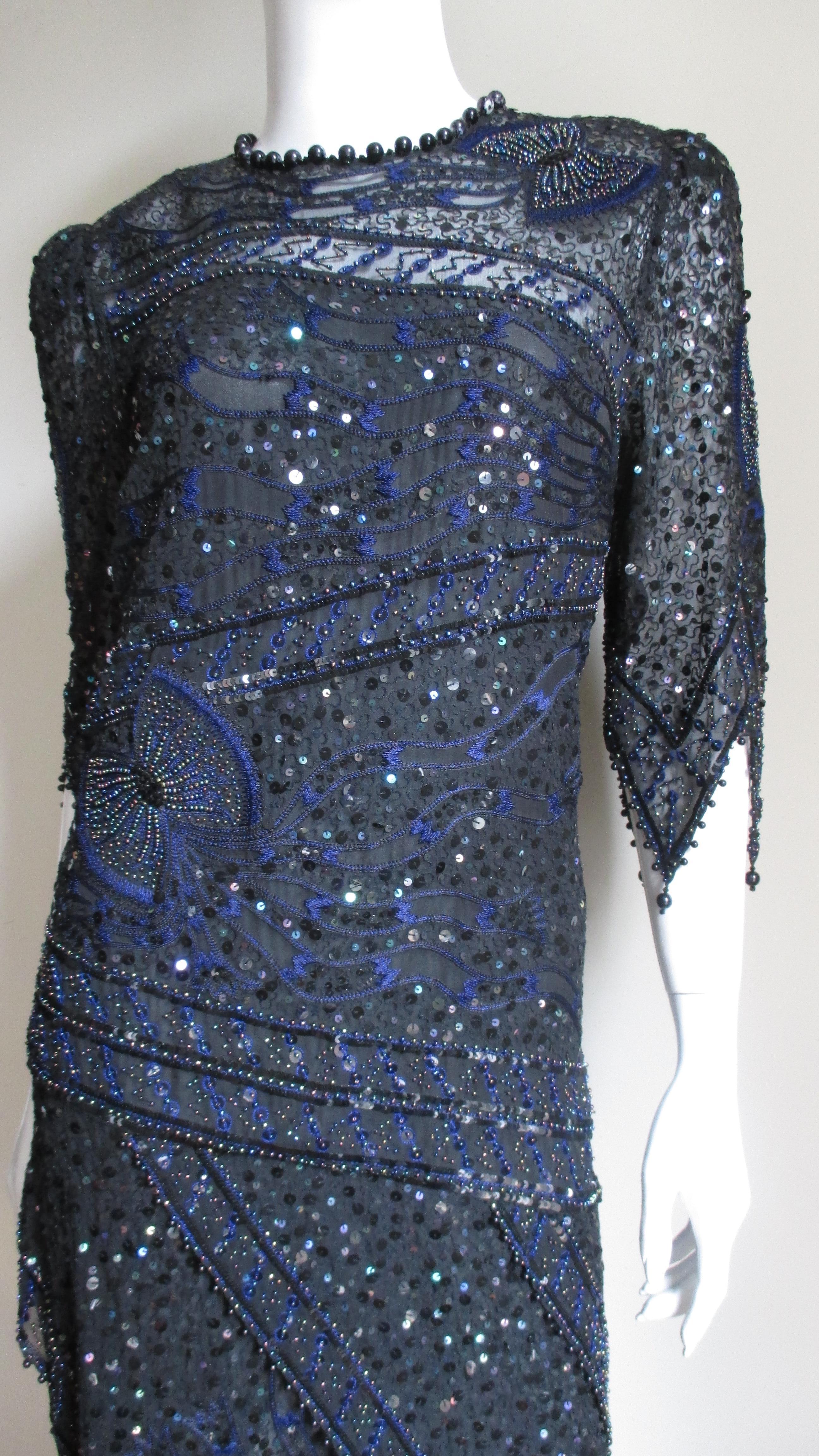 Zandra Rhodes Beaded Silk Dress 1970s In Good Condition In Water Mill, NY