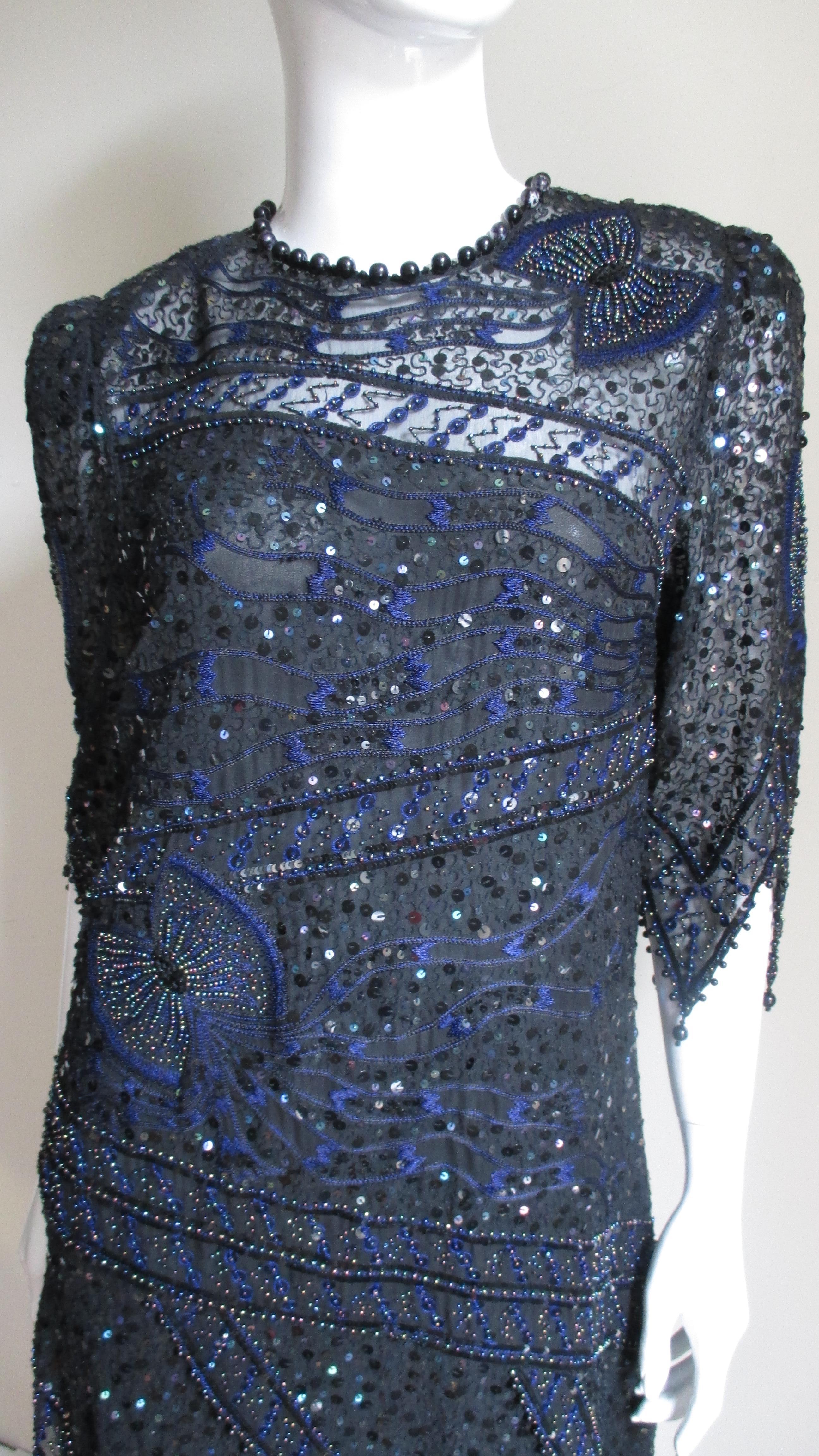 Women's Zandra Rhodes Beaded Silk Dress 1970s