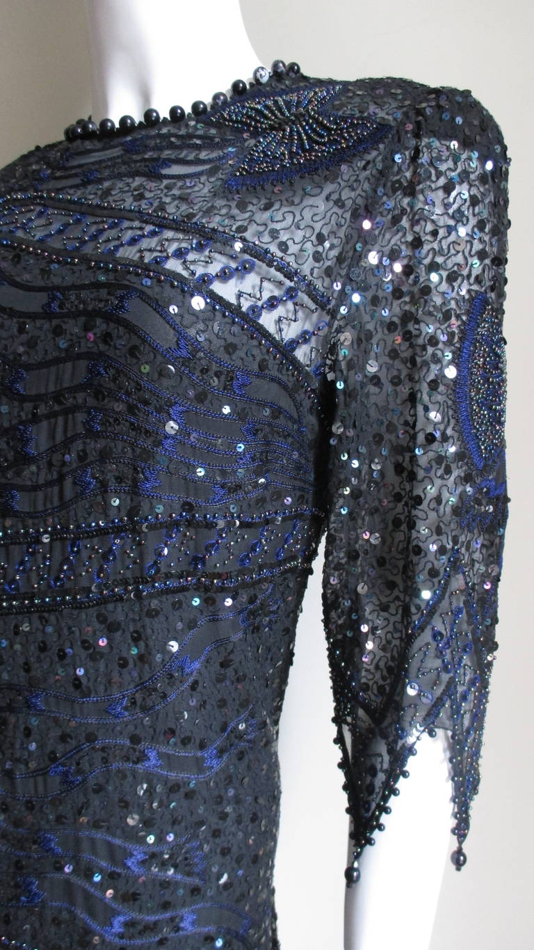 1970s Beaded Zandra Rhodes Silk Dress