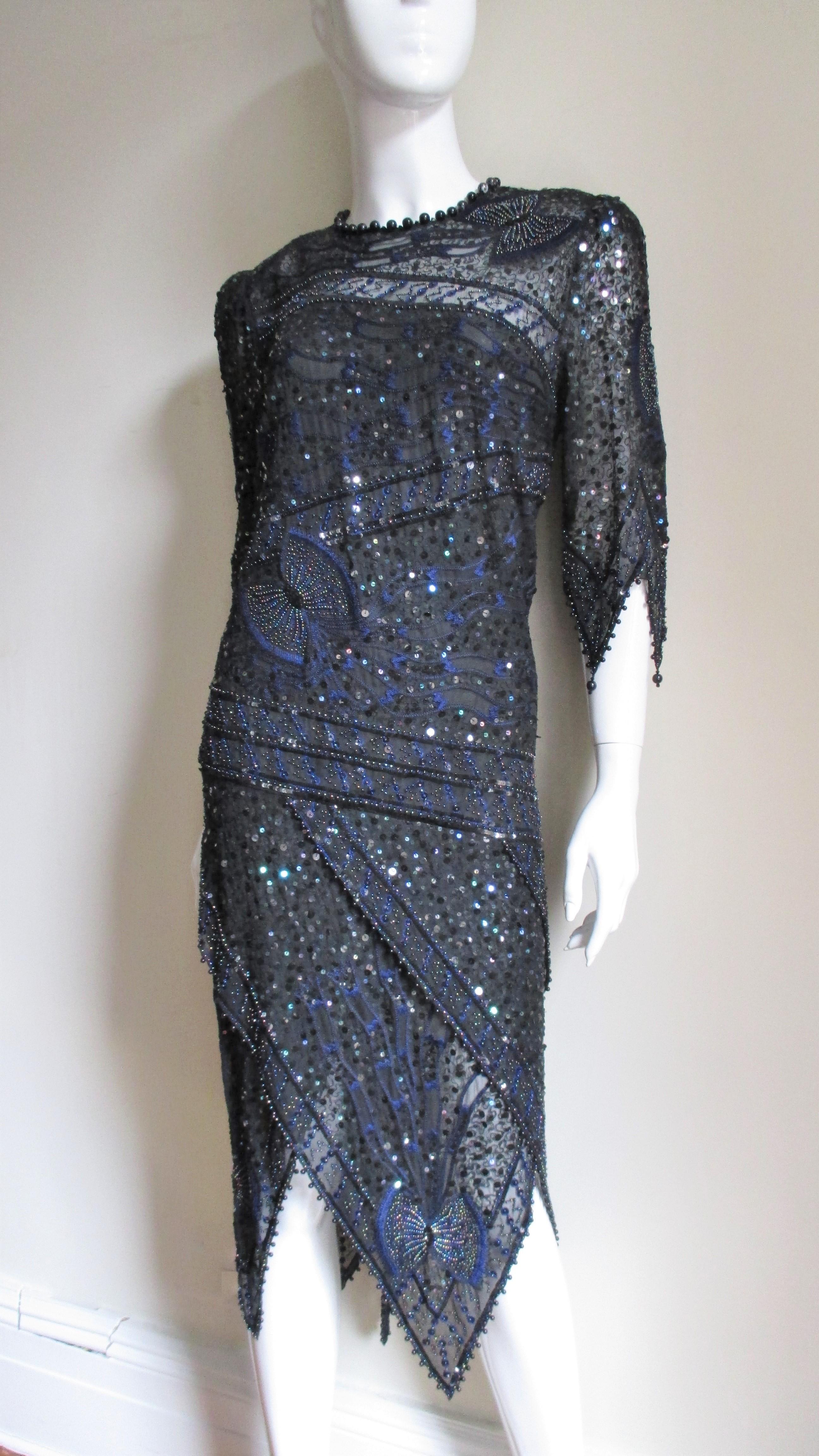 Zandra Rhodes Beaded Silk Dress 1970s 6