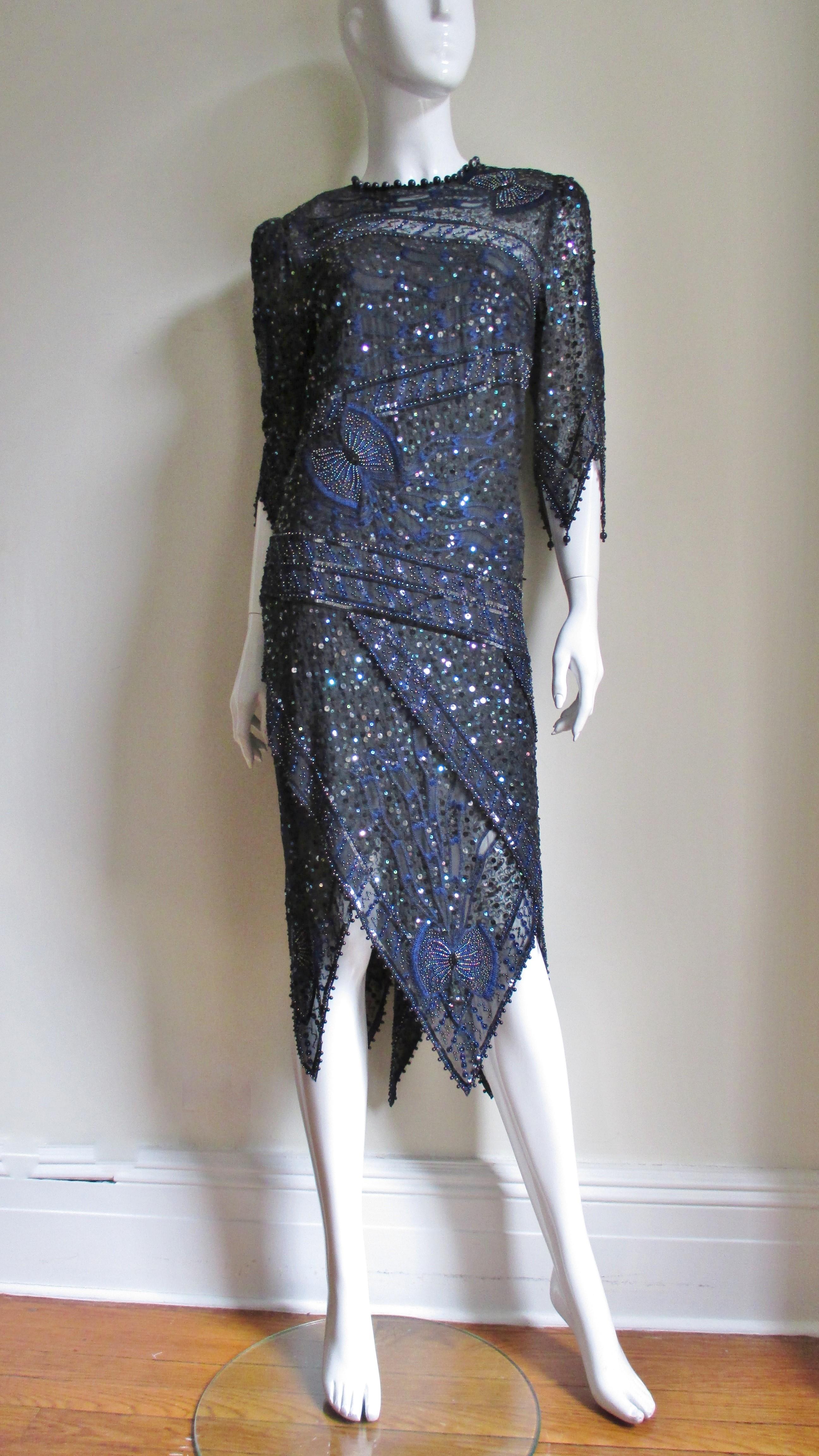 Zandra Rhodes Beaded Silk Dress 1970s 7
