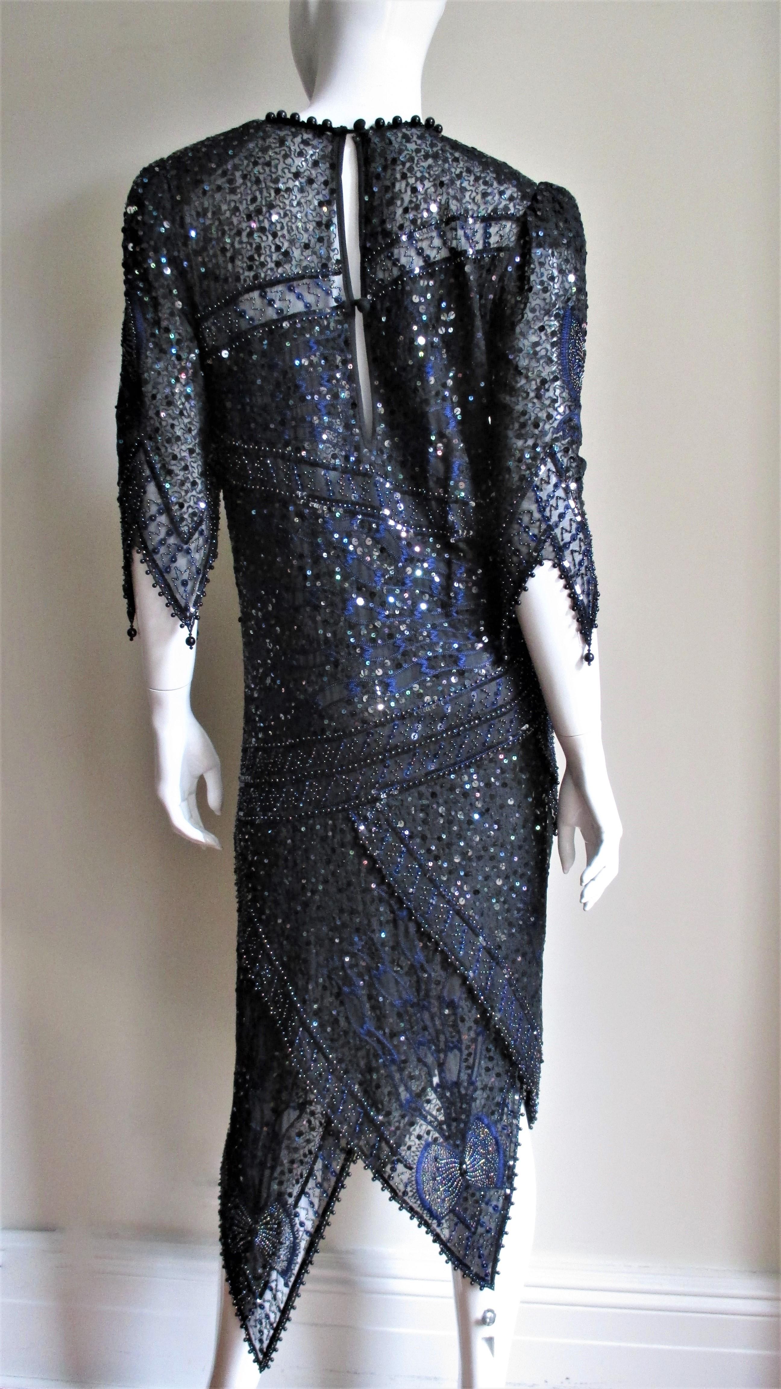 Zandra Rhodes Beaded Silk Dress 1970s 9