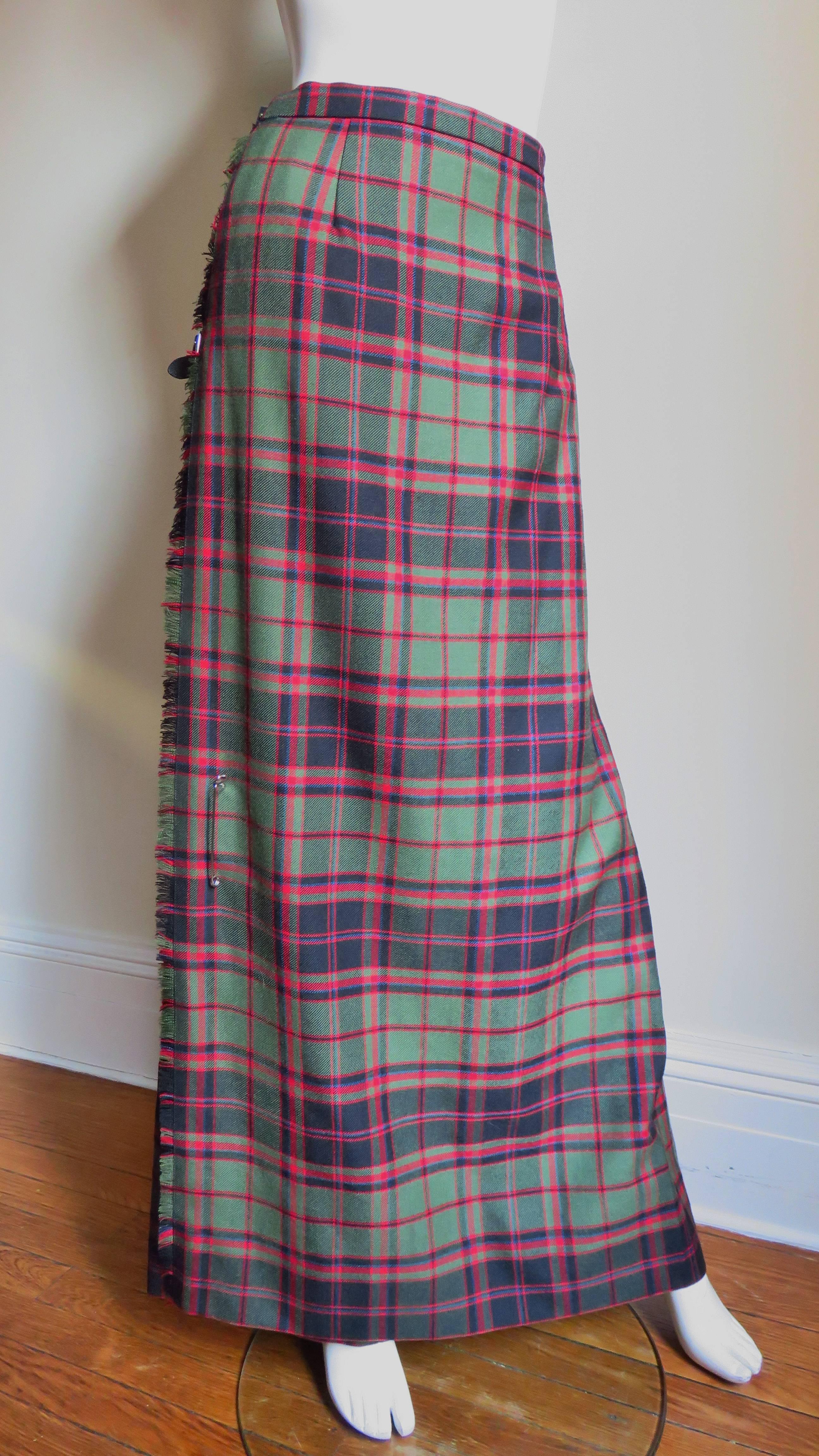 Gray Max Kilti Skirt with Straps and Pin 1970s For Sale