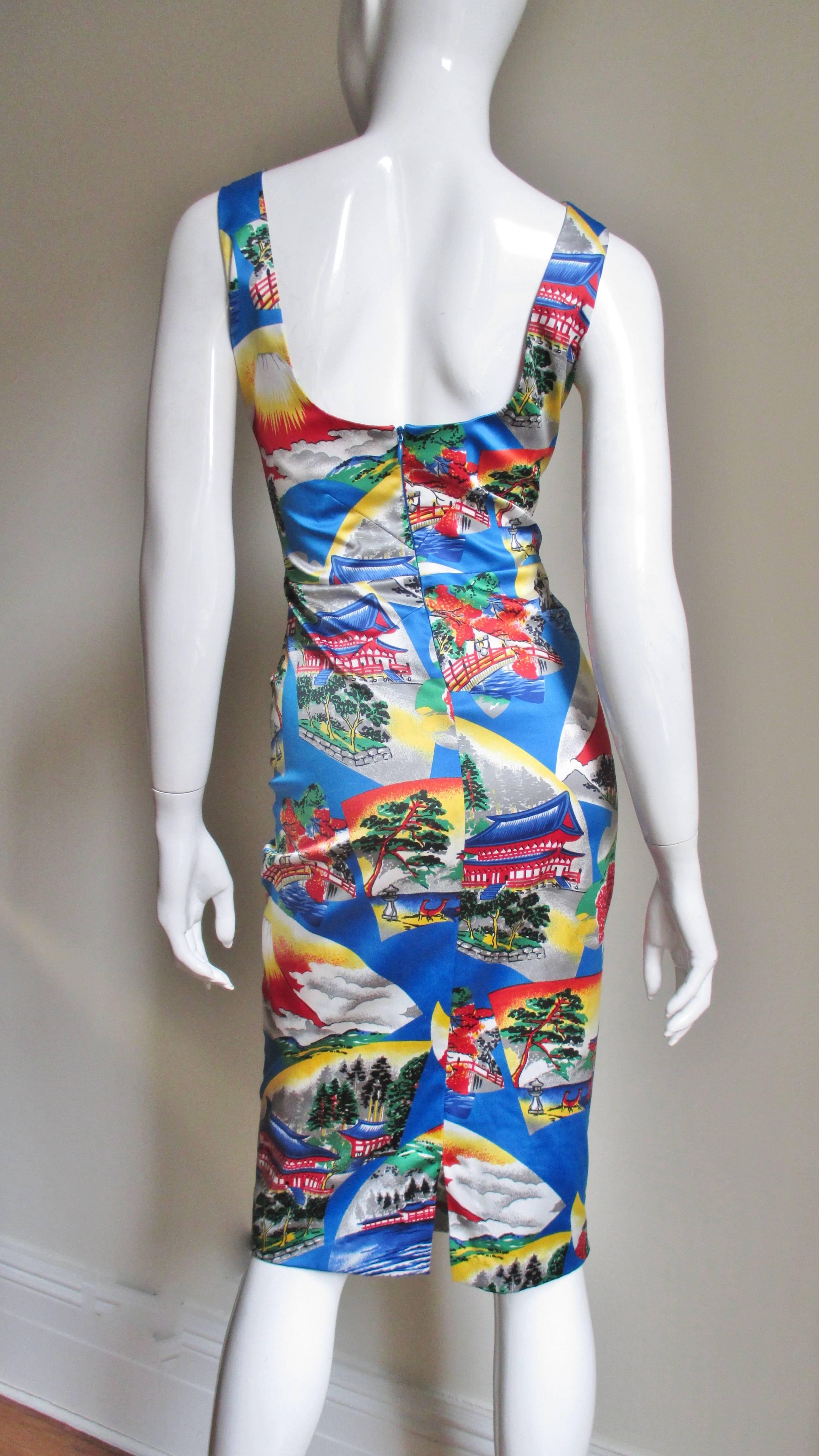 1990s Dolce & Gabbana Asian Scenes Bodycon Dress 1