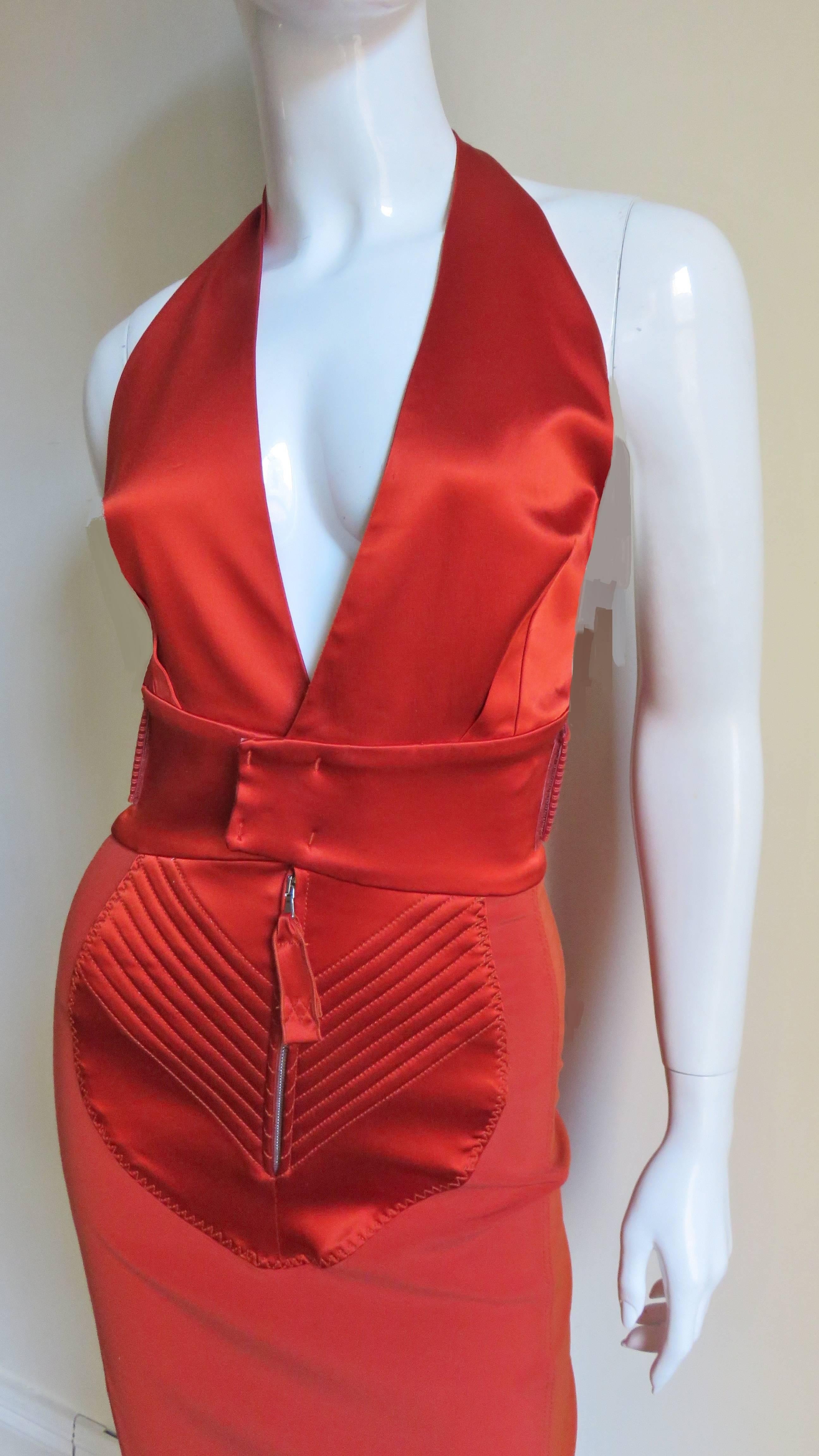 Red Jean Paul Gaultier Plunge Halter Dress