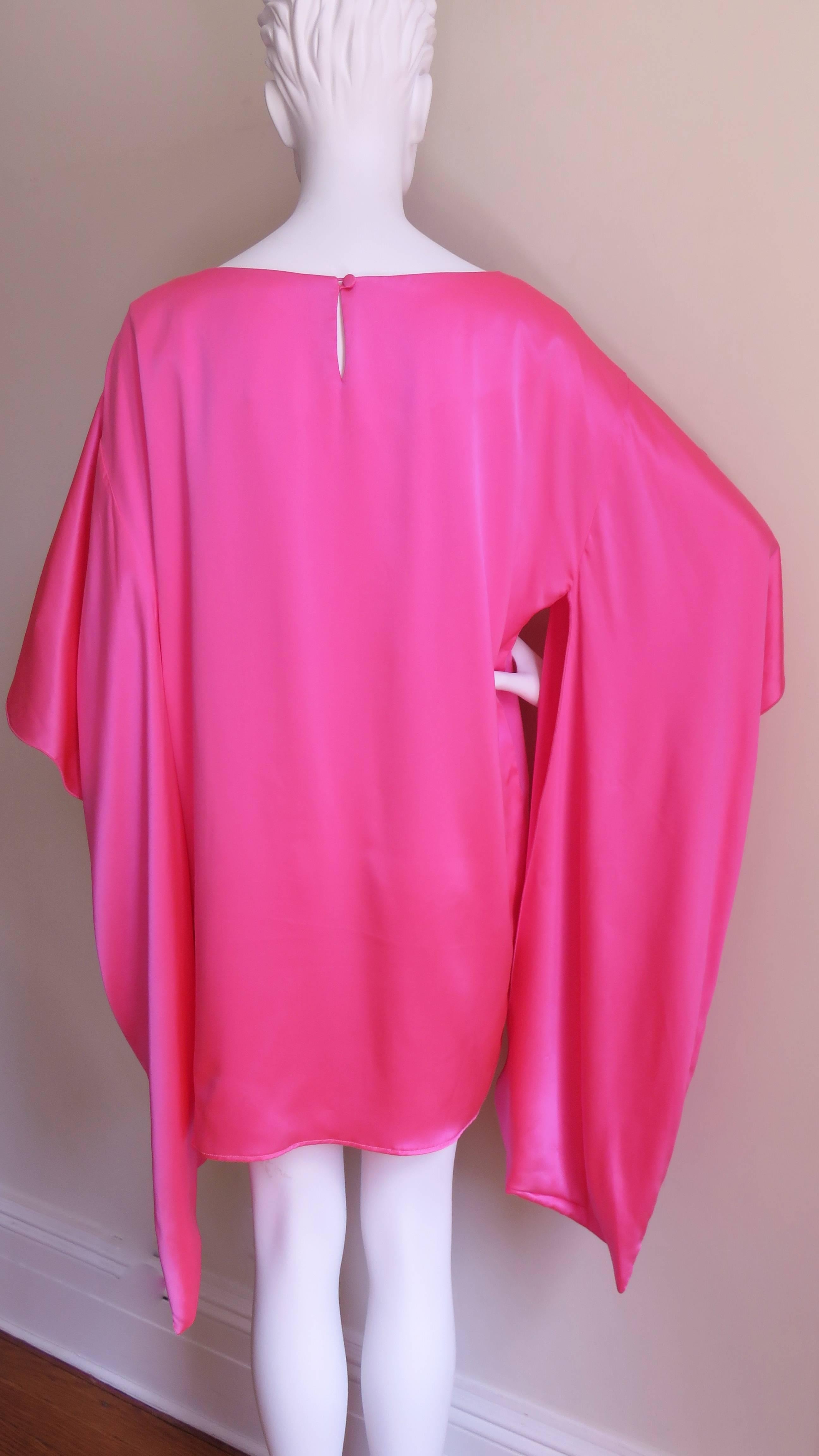 Holly Harp Barbie Pink 1970s Silk Angel Sleeve Dress For Sale 1