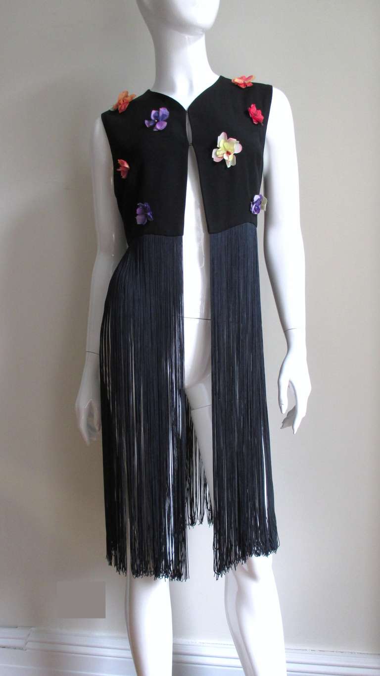 Black  Dolce & Gabbana Flower Applique Pants and Fringe Trim Top  For Sale