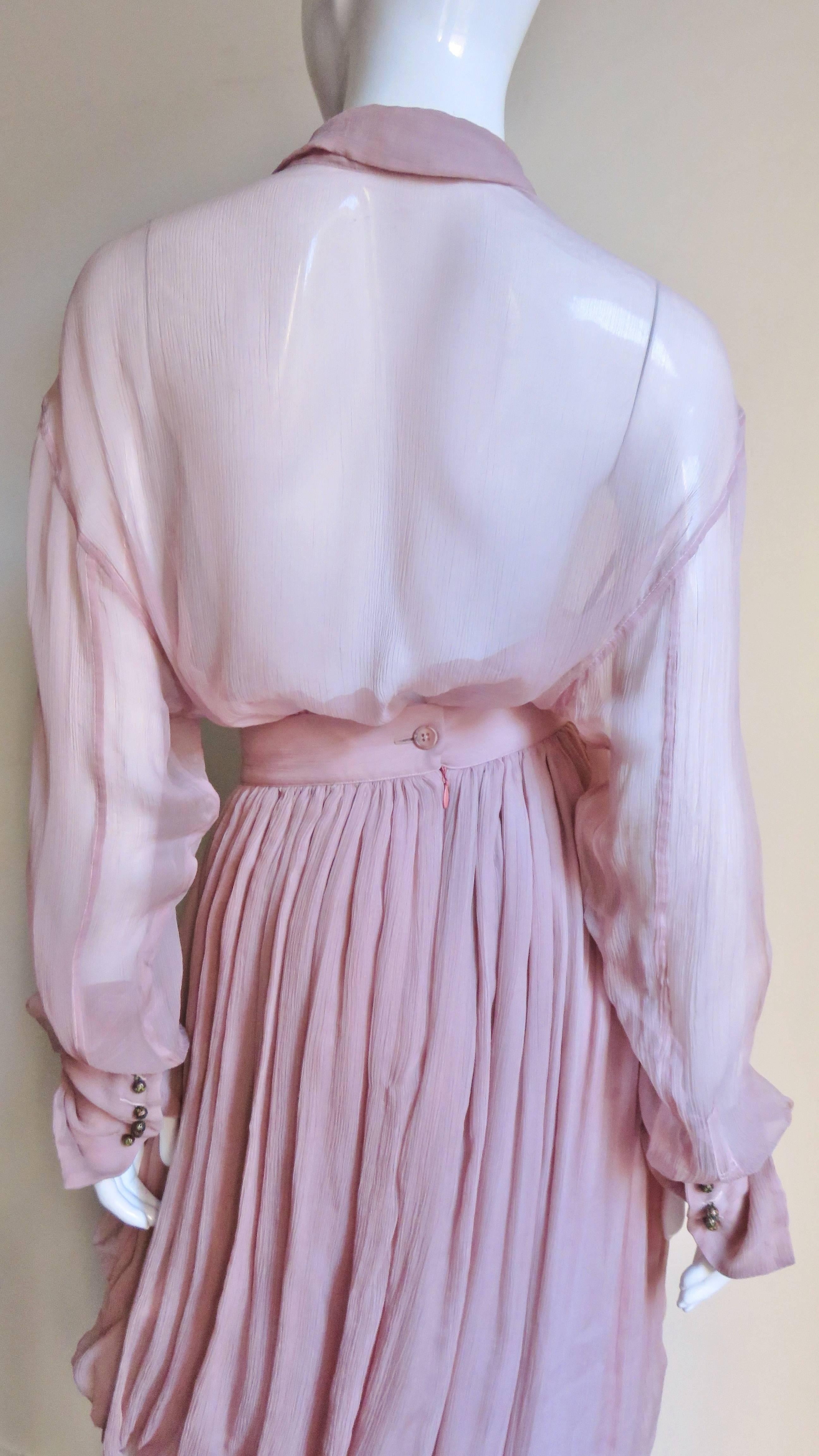 Dolce & Gabbana Flower Silk Drape Skirt with Flower and Sheer Shirt For Sale 7