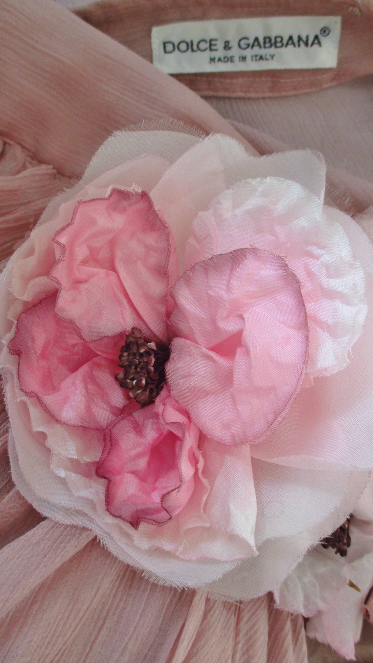 Dolce & Gabbana Flower Silk Drape Skirt with Flower and Sheer Shirt For Sale 10