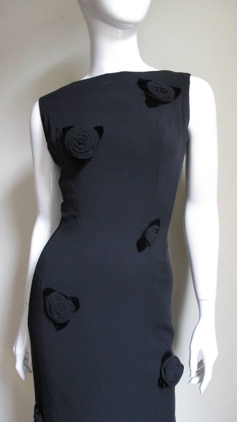 Black  Estevez Flower Applique Gown 1960s