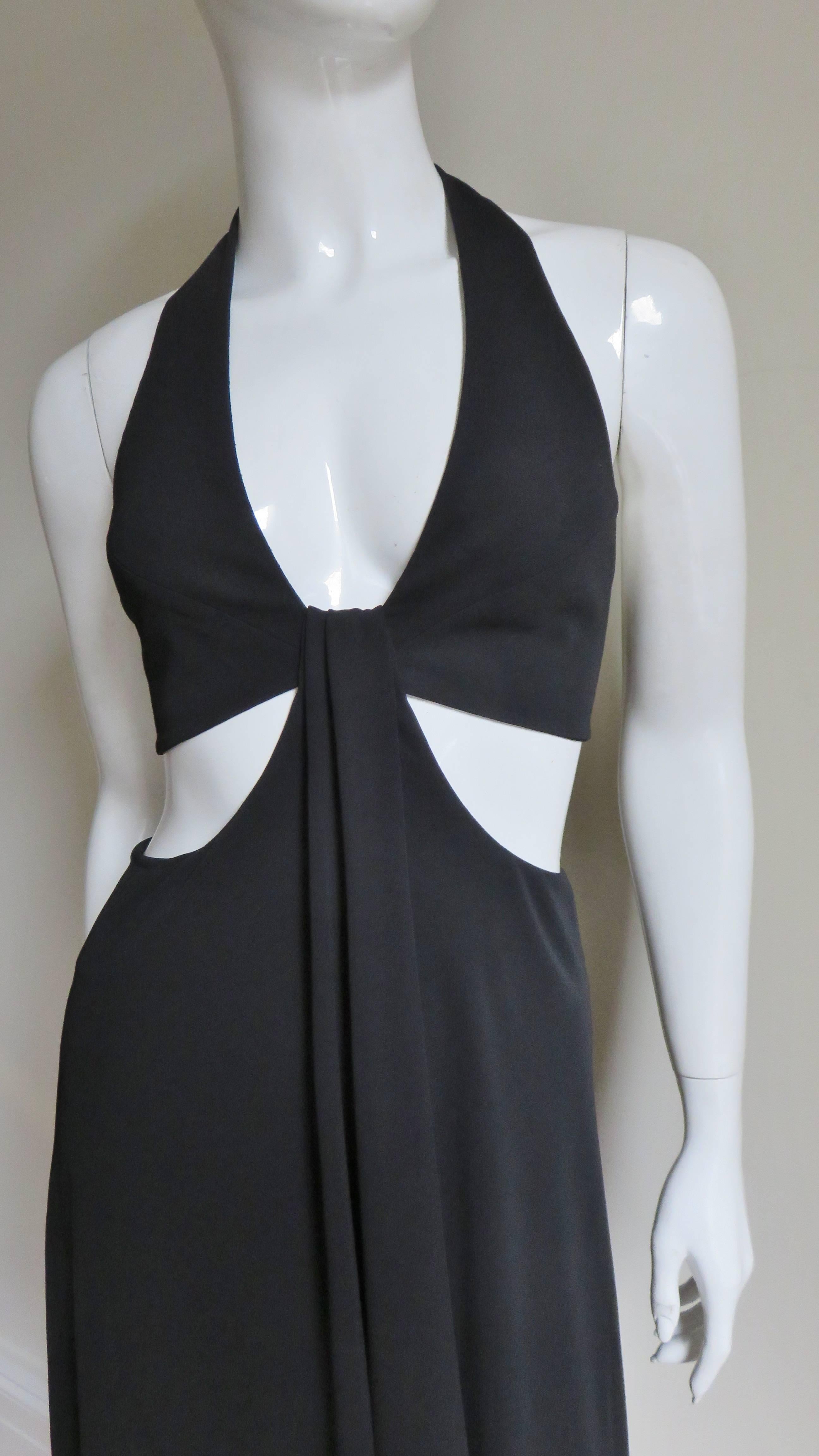 Black Herve Leger Cut out Silk Halter Dress 1990s For Sale