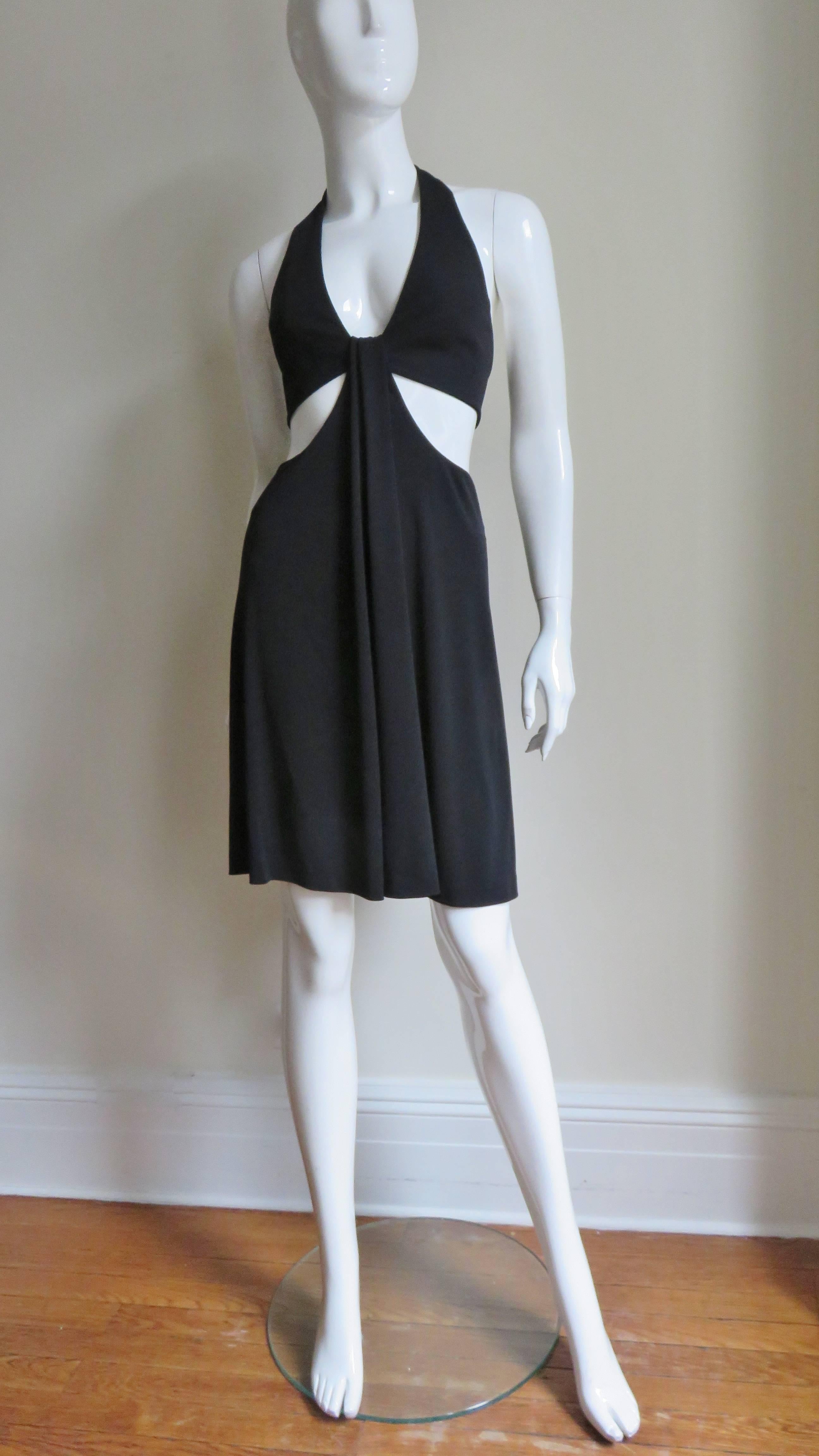 Herve Leger Cut out Silk Halter Dress 1990s For Sale 1