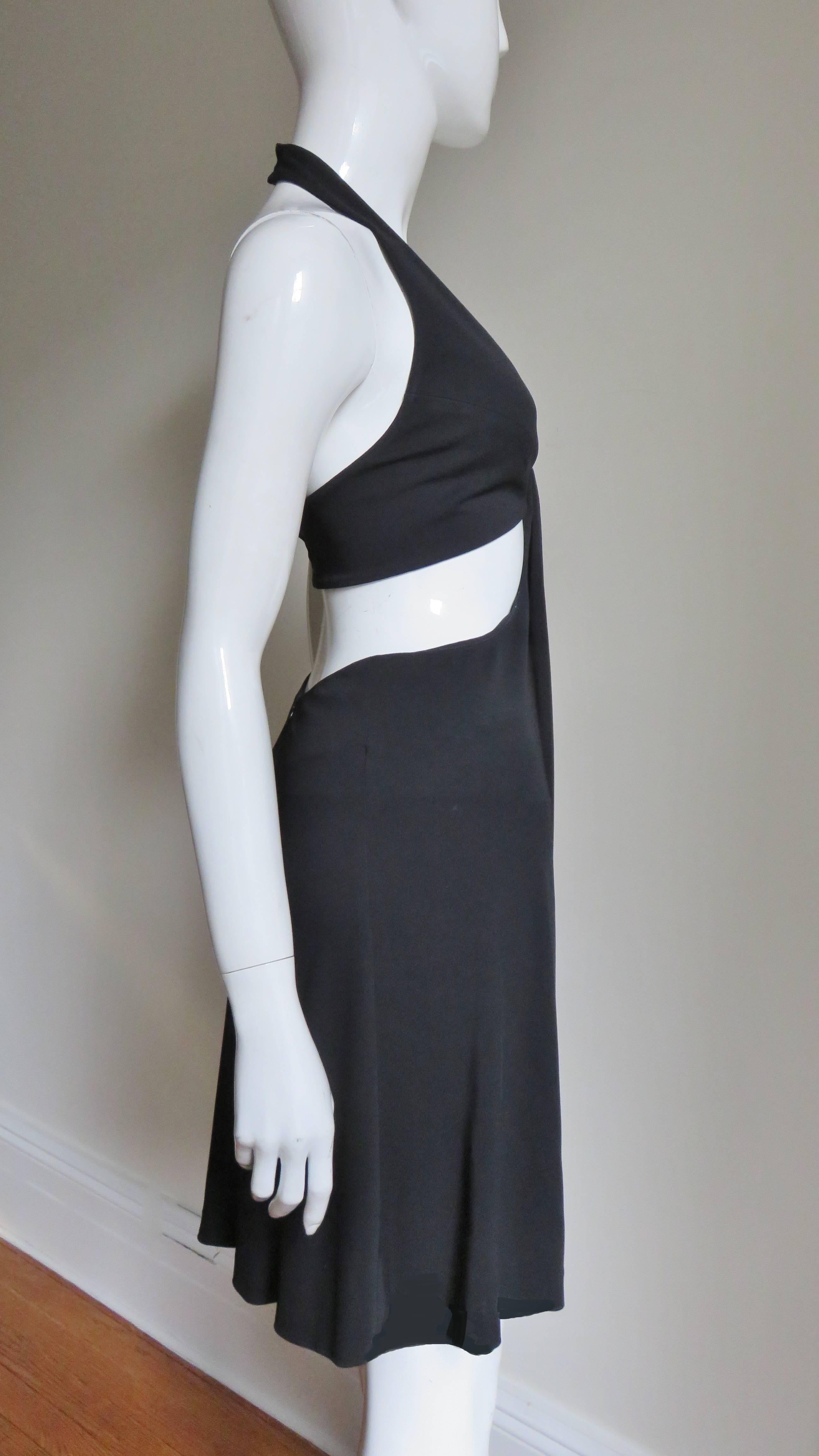Herve Leger Cut out Silk Halter Dress 1990s For Sale 2