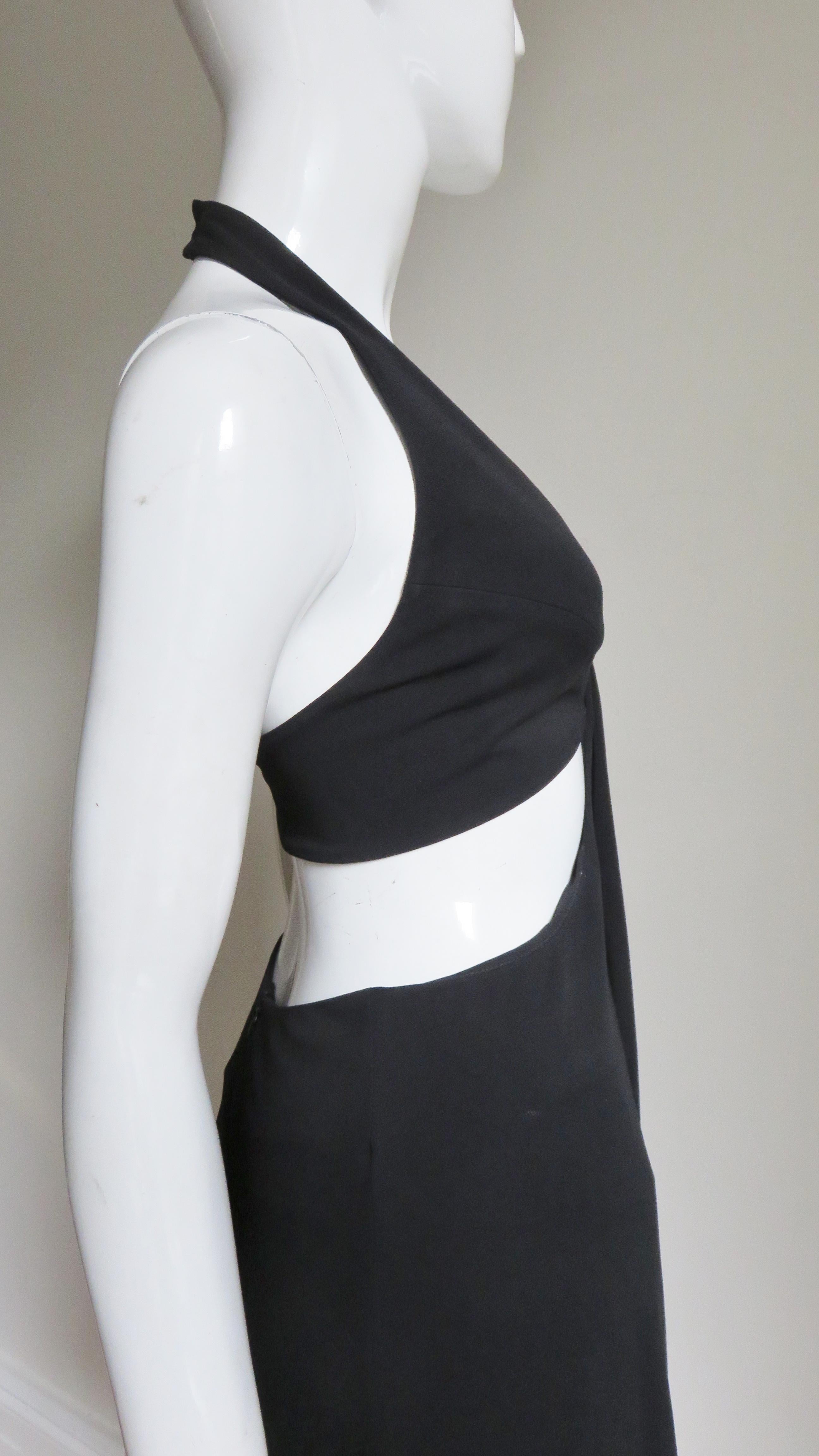 Herve Leger Cut out Silk Halter Dress 1990s For Sale 3