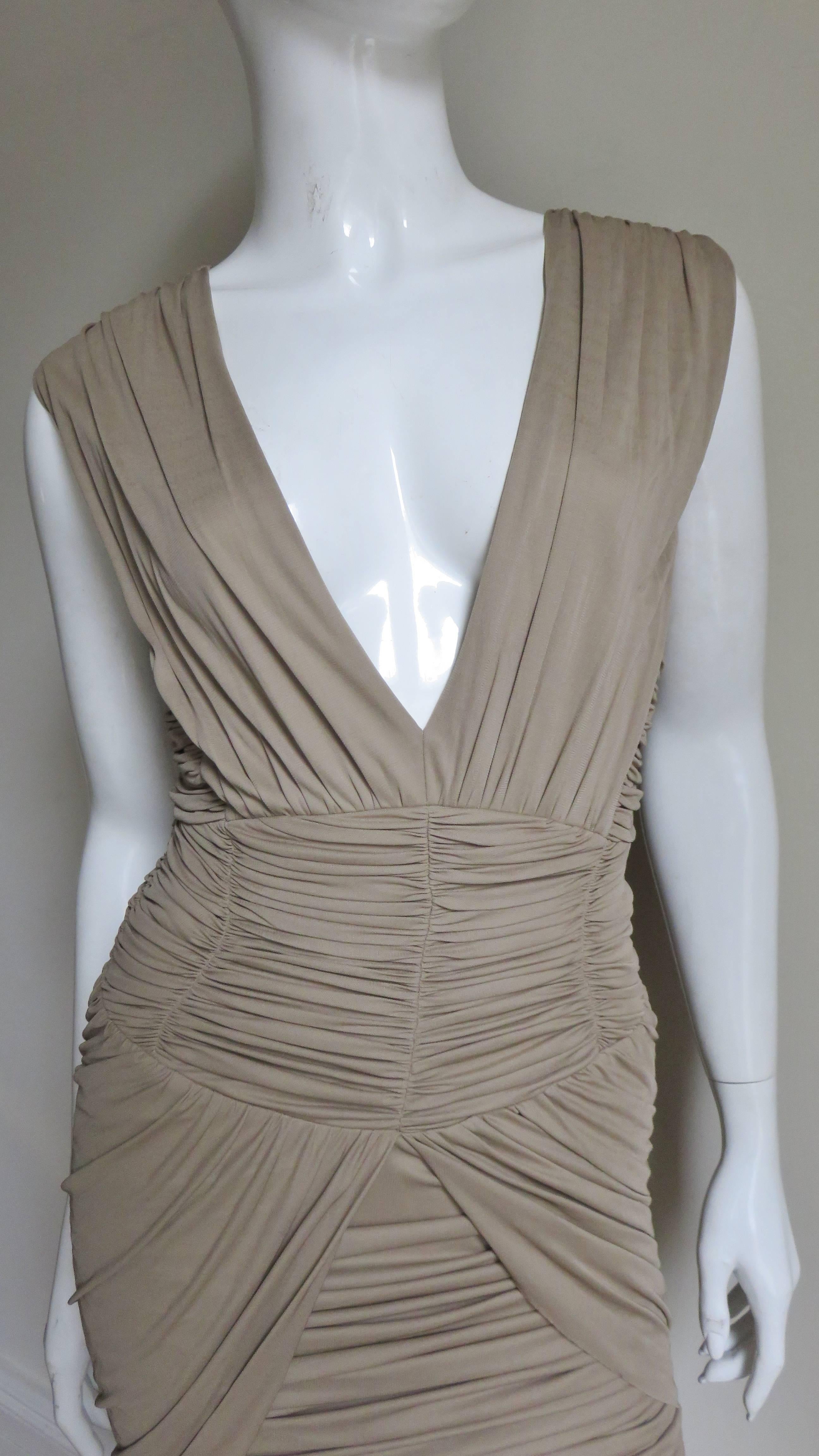 Gray Balmain Runway Silk Ruched Dress For Sale