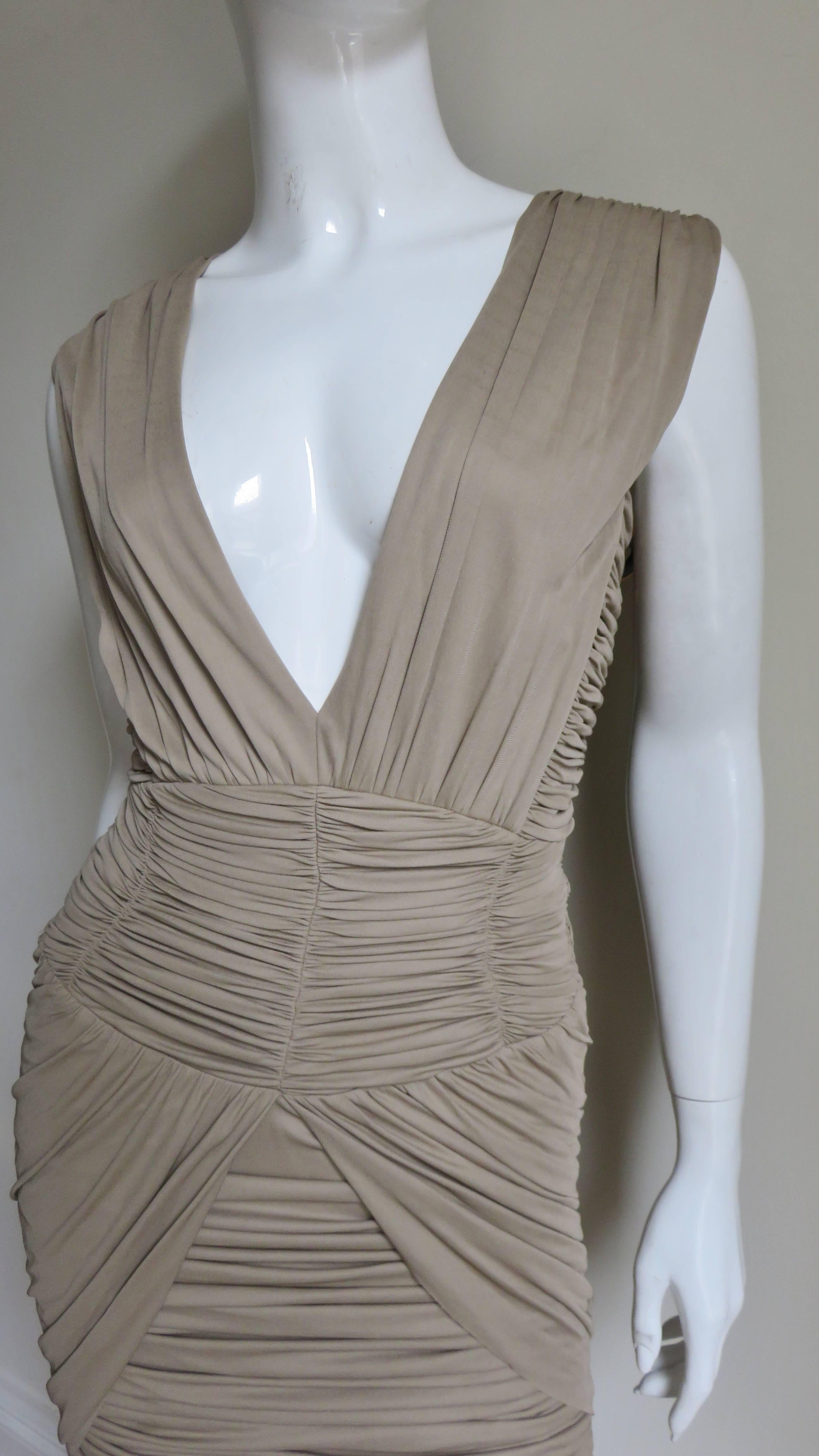 Balmain Runway Silk Ruched Dress In Excellent Condition For Sale In Water Mill, NY