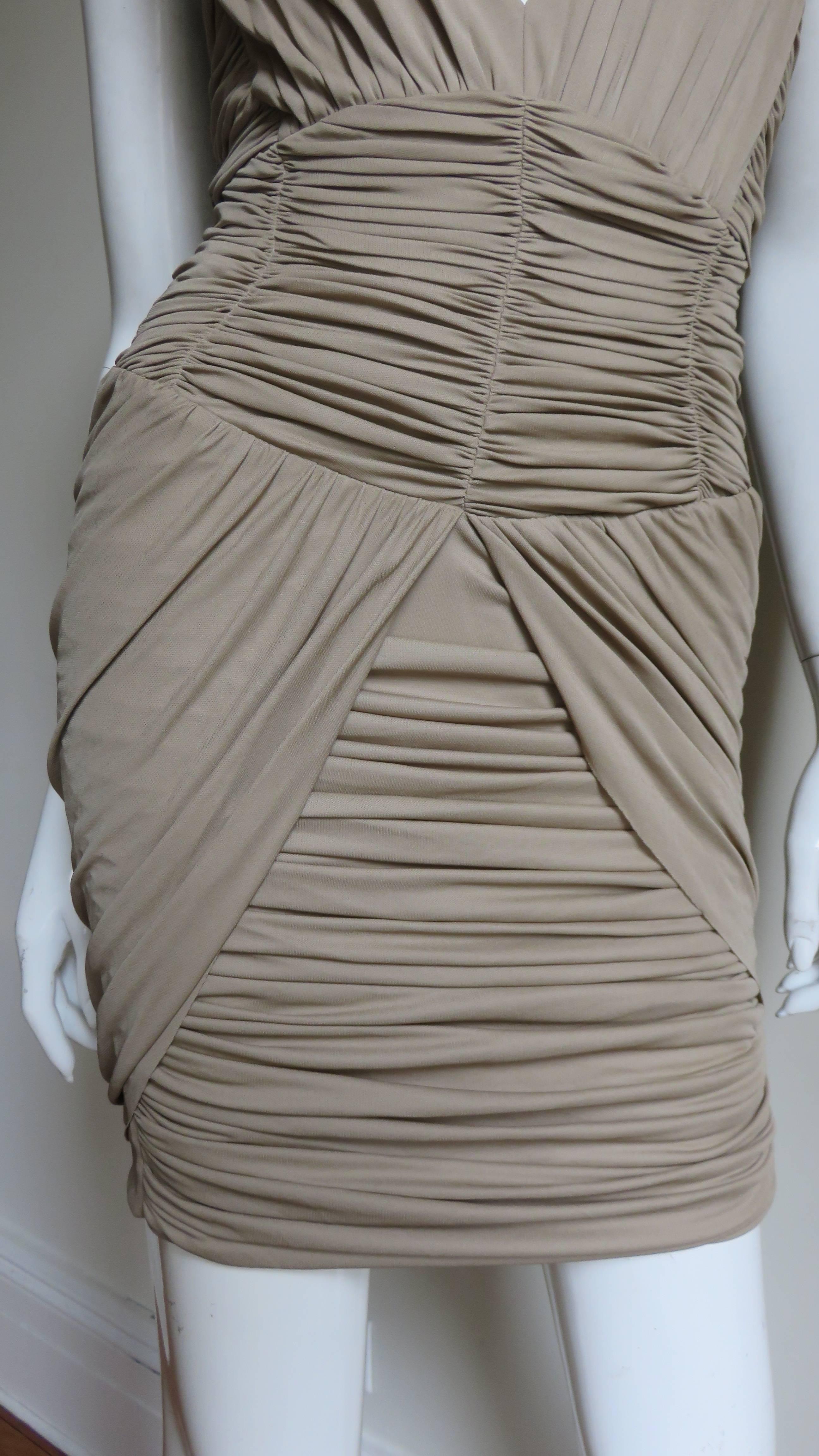 Women's Balmain Runway Silk Ruched Dress For Sale
