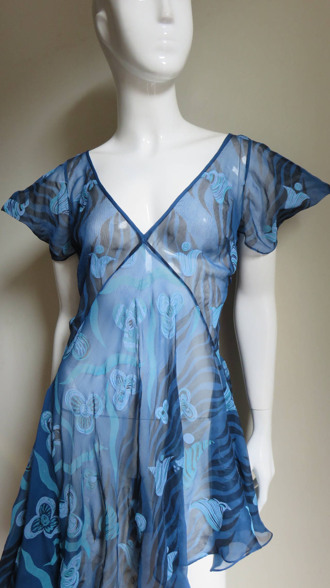 1990s Zandra Rhodes Asymmetric Silk  Dress In Good Condition In Water Mill, NY