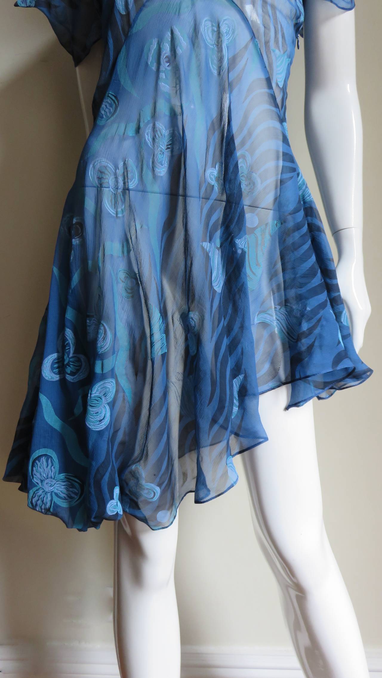 1990s Zandra Rhodes Asymmetric Silk  Dress 1