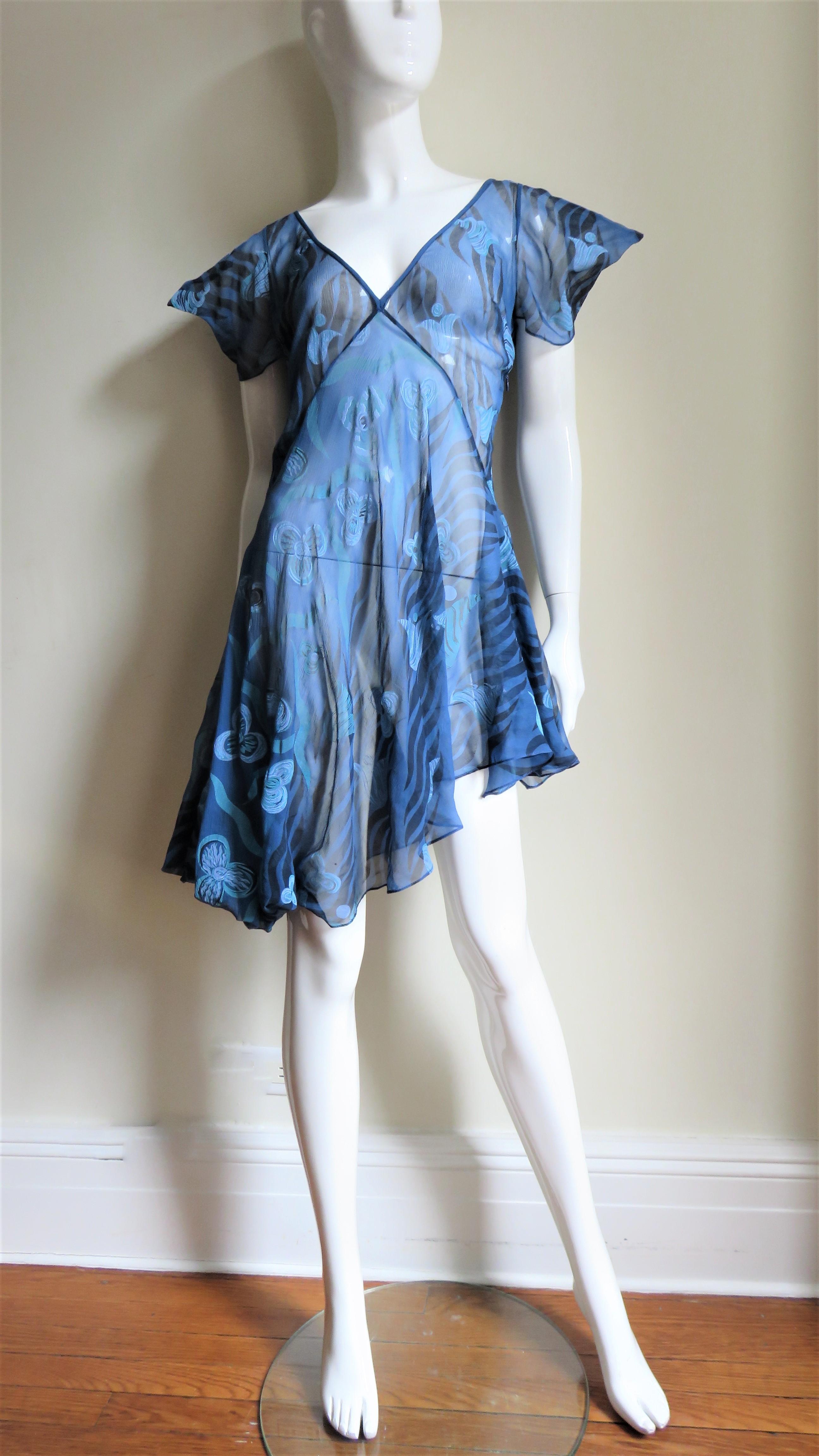 1990s Zandra Rhodes Asymmetric Silk  Dress 2