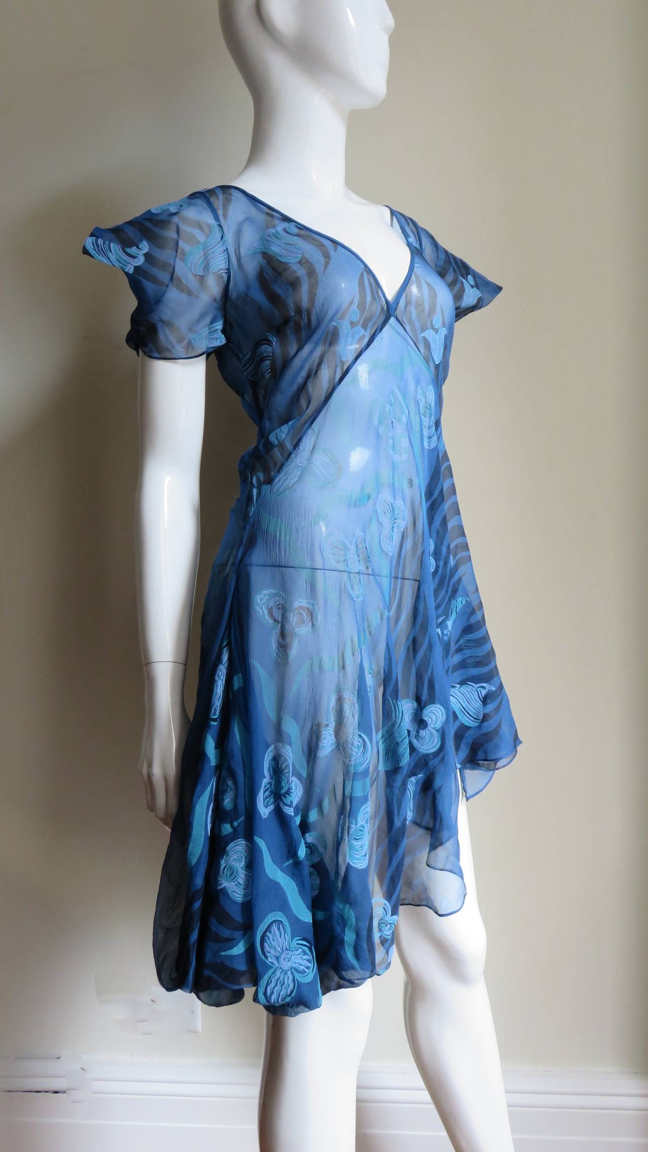 1990s Zandra Rhodes Asymmetric Silk  Dress 3