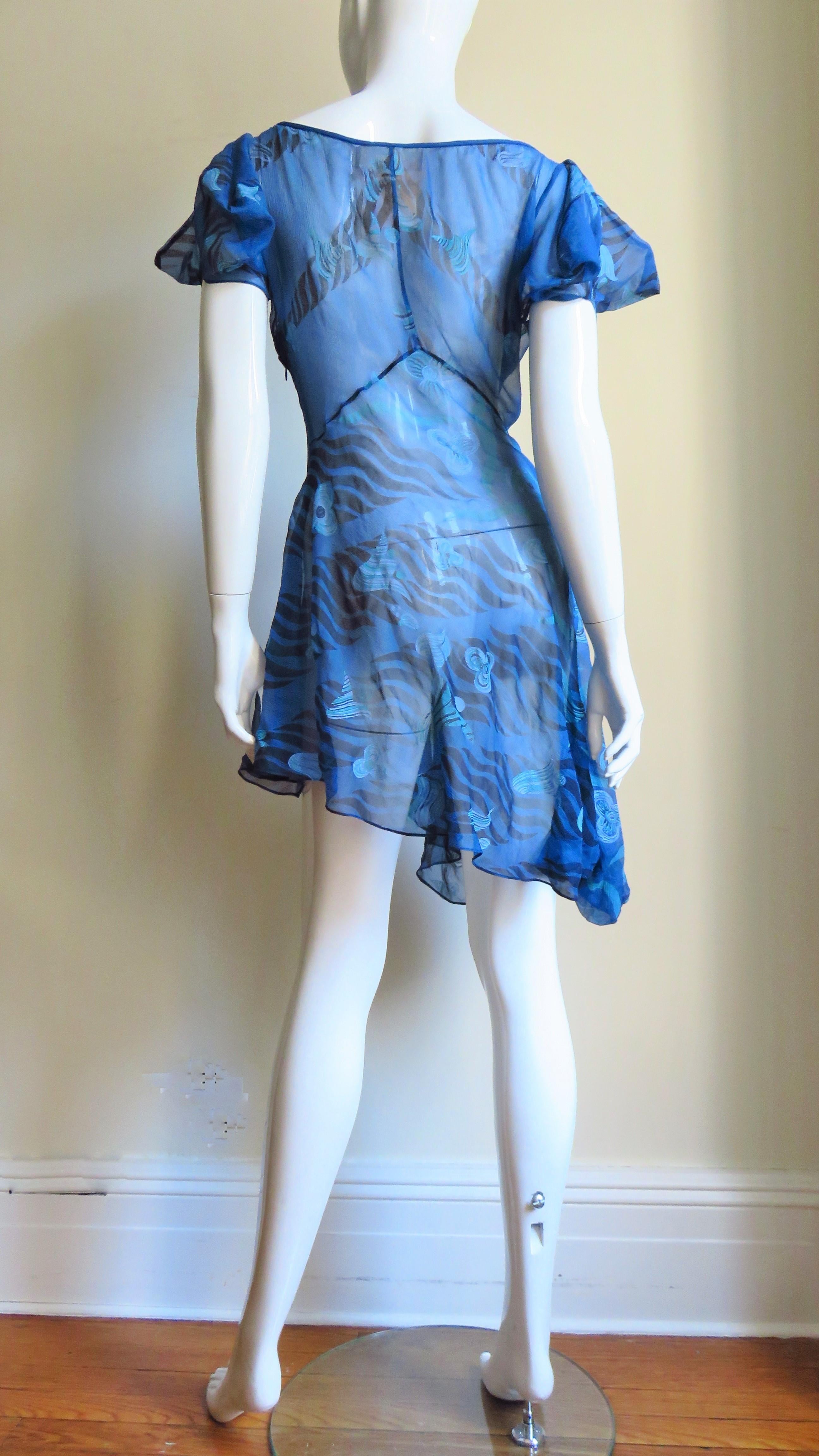 1990s Zandra Rhodes Asymmetric Silk  Dress 4