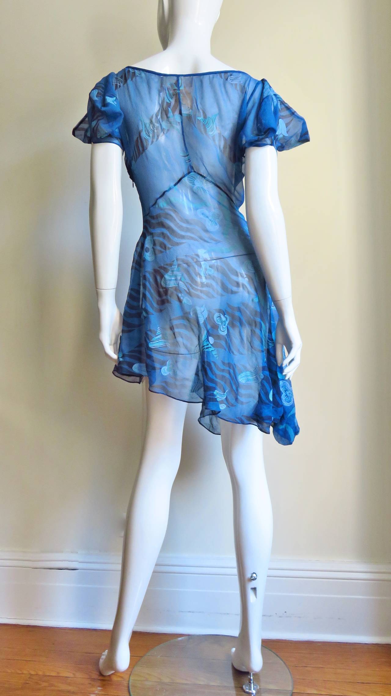 1990s Zandra Rhodes Asymmetric Silk  Dress 8