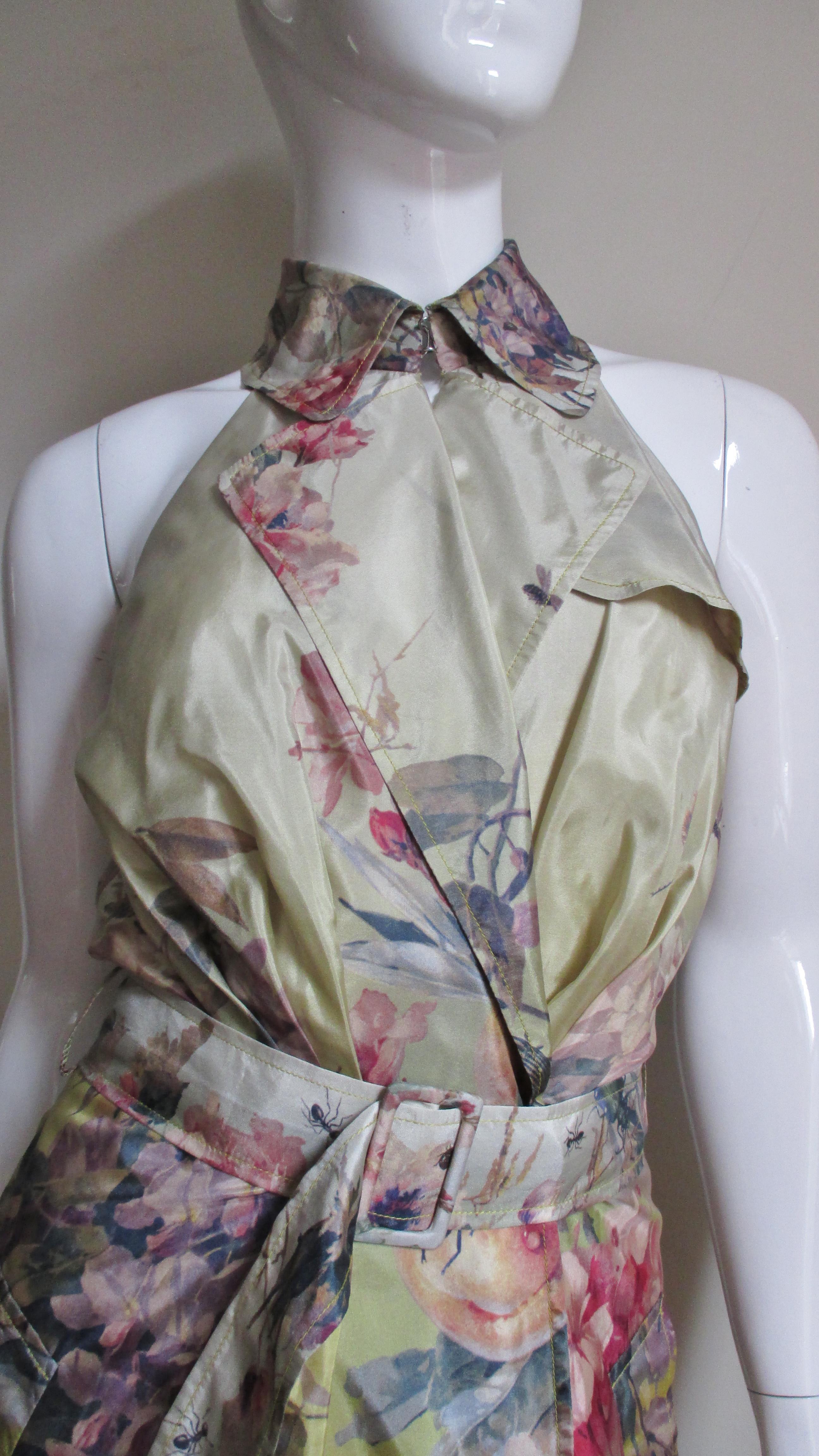 Brown Jean Paul Gaultier Ombre Silk Flower Wrap Dress For Sale