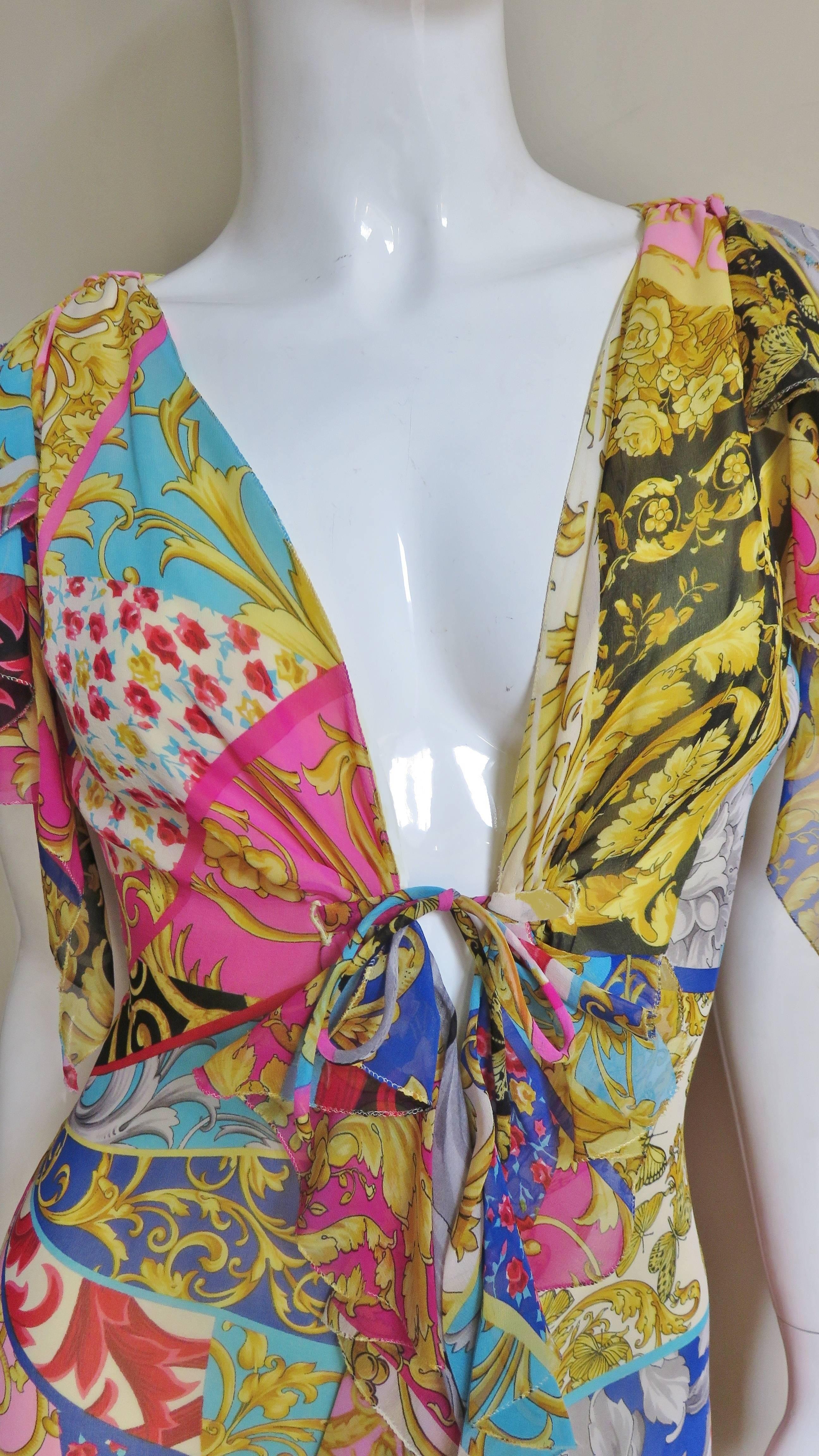 Gianni Versace Silk Patchwork Print Dress  In Excellent Condition For Sale In Water Mill, NY