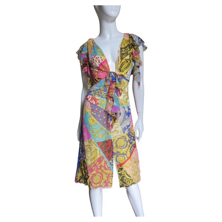 Gianni Versace Silk Patchwork Print Dress For Sale