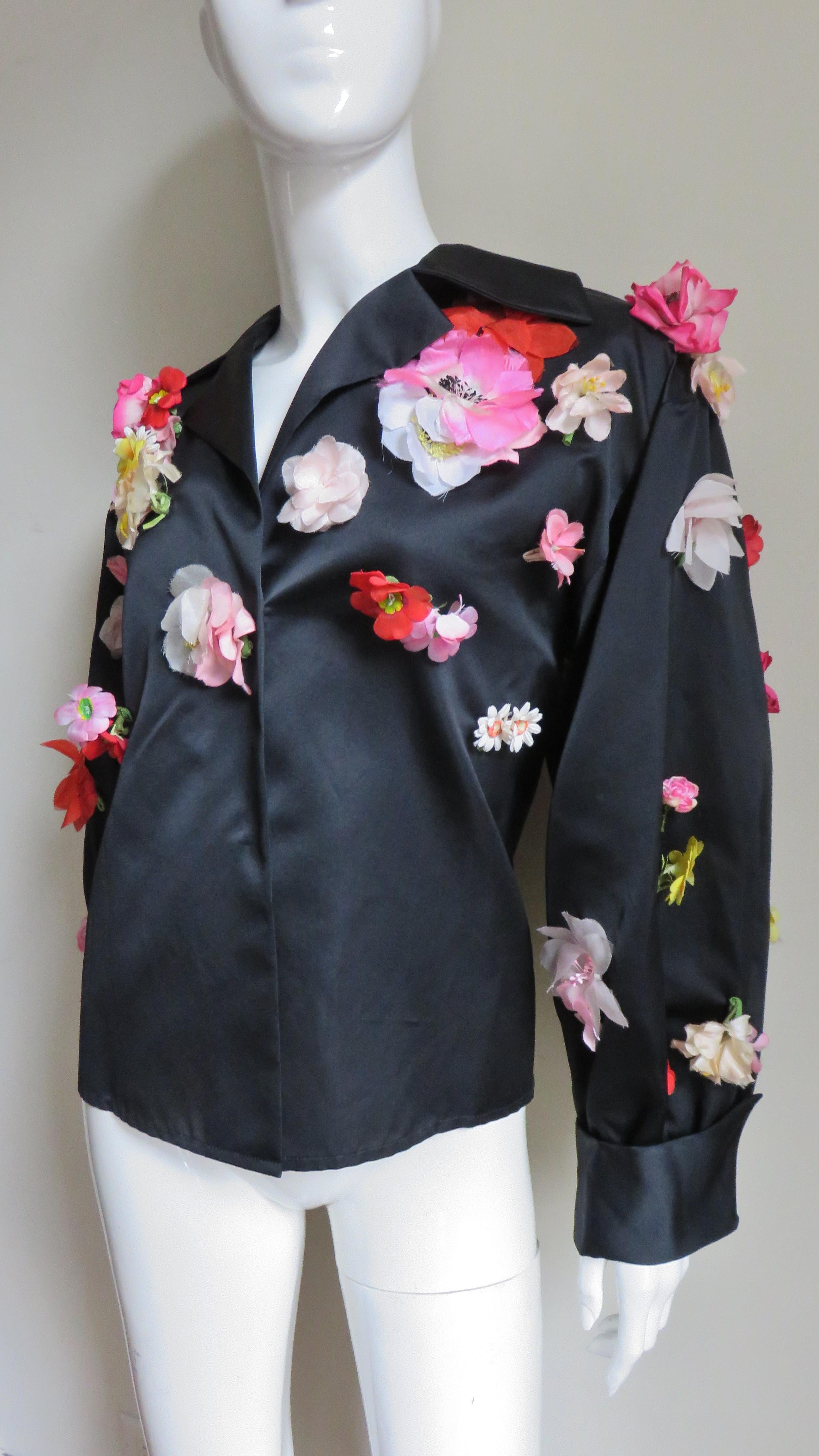 Black  Bill Blass New 1970s Flower Applique Jacket