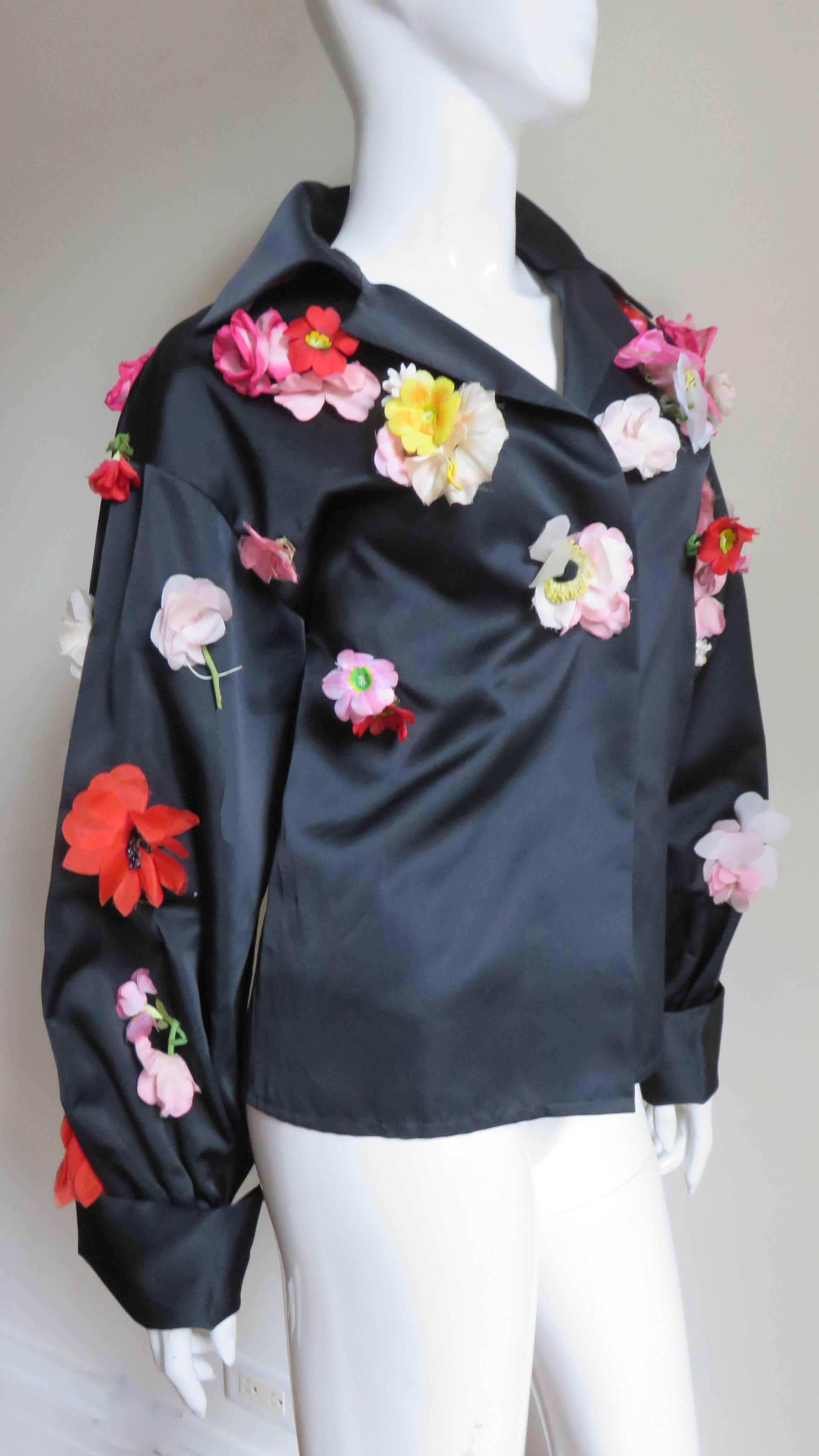  Bill Blass New 1970s Flower Applique Jacket 1