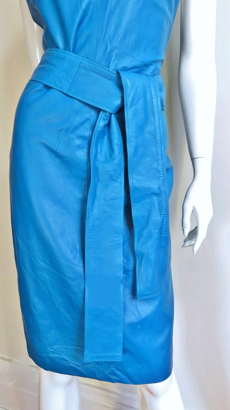 Gianni Versace New Turquoise Leather Dress 1990s For Sale at 1stDibs