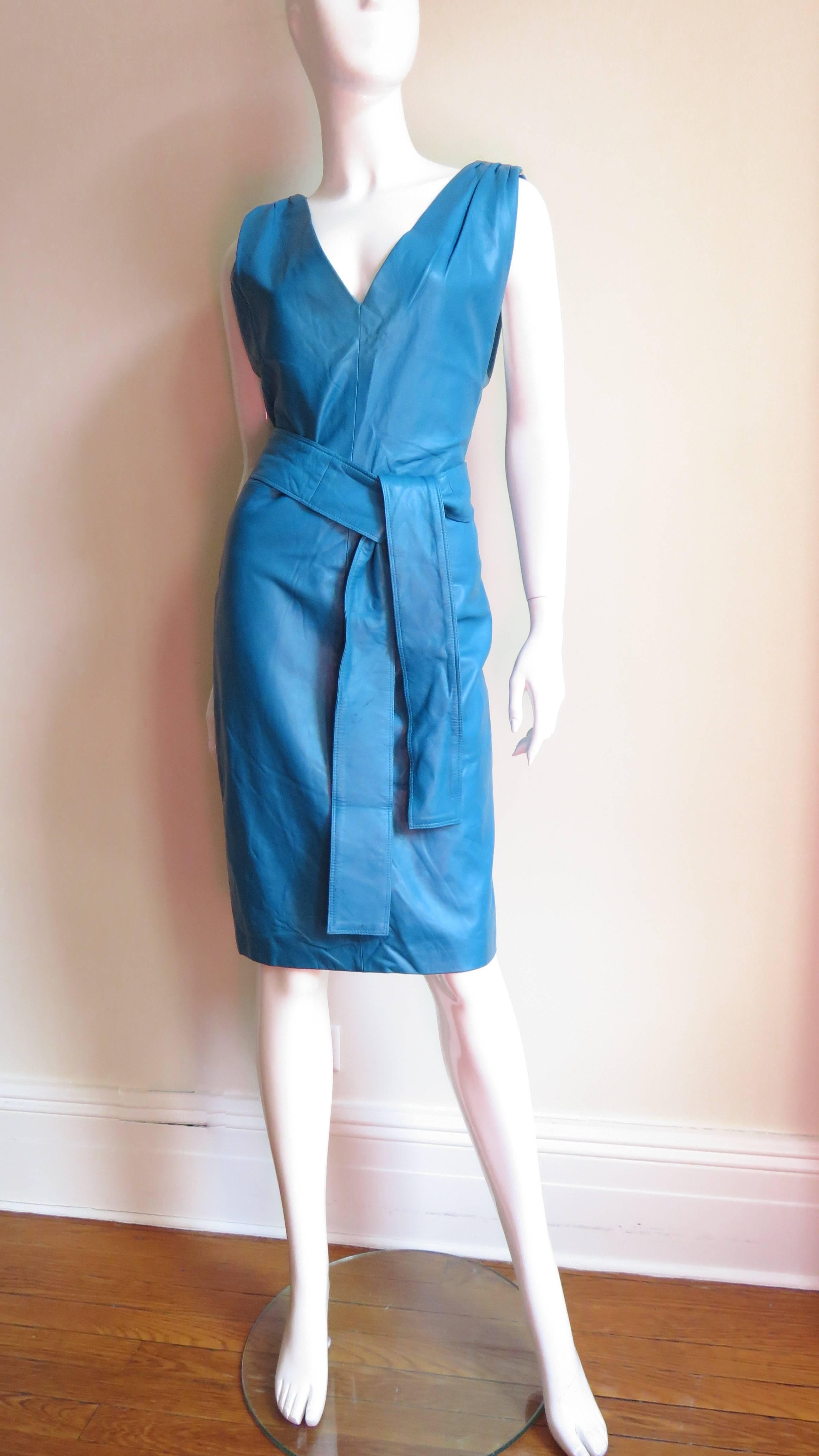  Gianni Versace New Turquoise Leather Dress 1990s For Sale 2