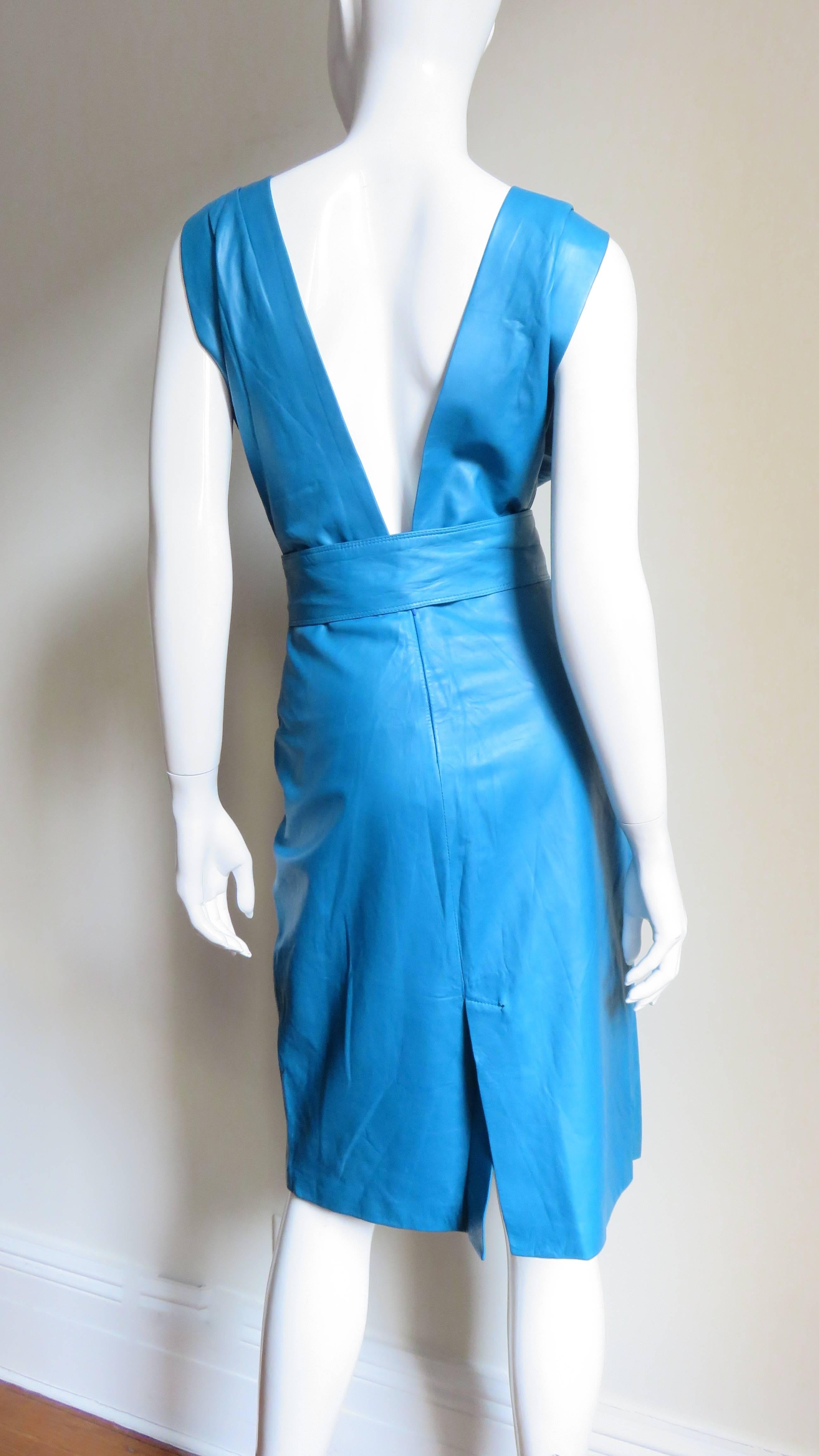  Gianni Versace New Turquoise Leather Dress 1990s For Sale 3