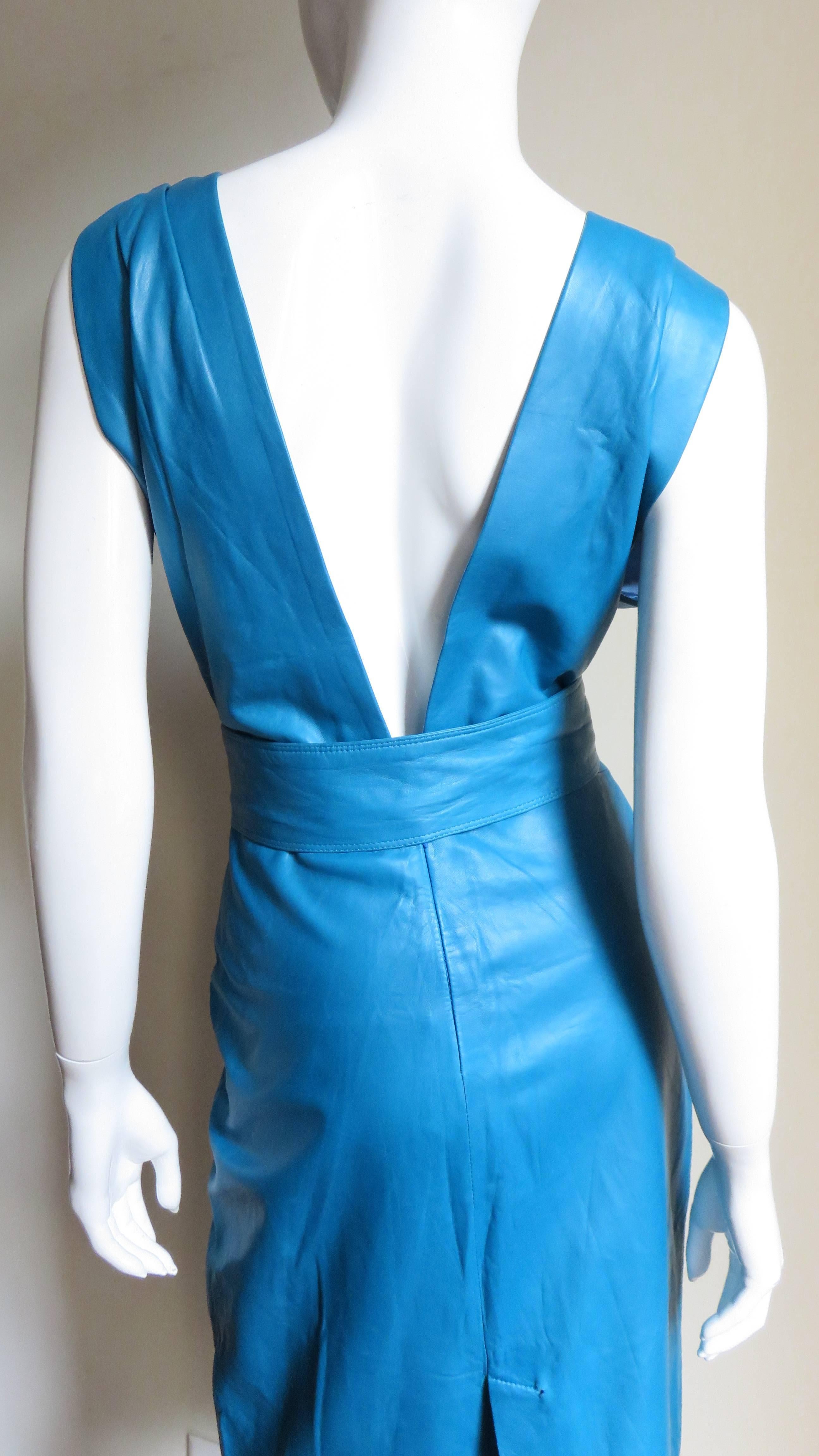 Gianni Versace New Turquoise Leather Dress 1990s For Sale 4