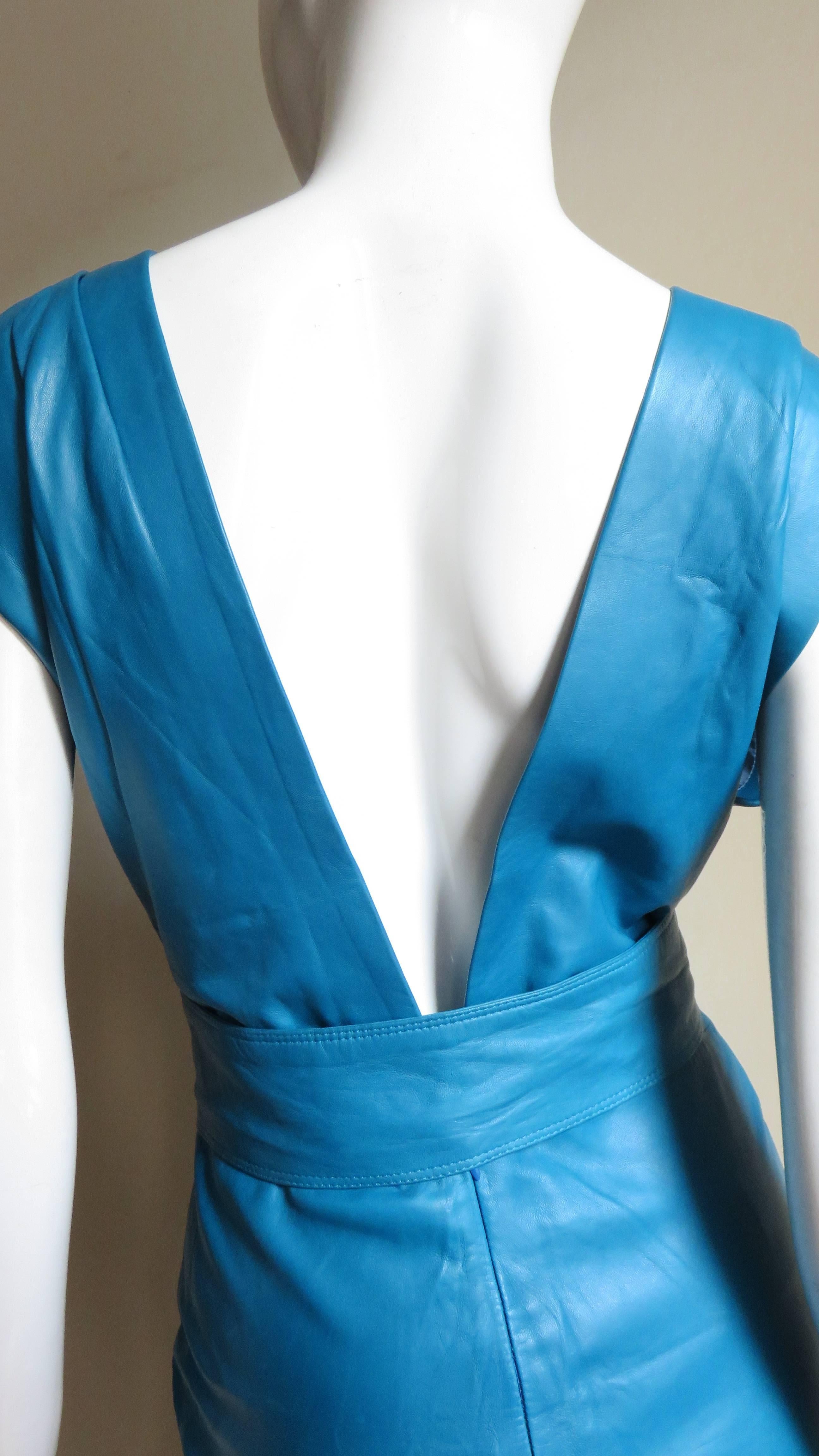  Gianni Versace New Turquoise Leather Dress 1990s For Sale 5