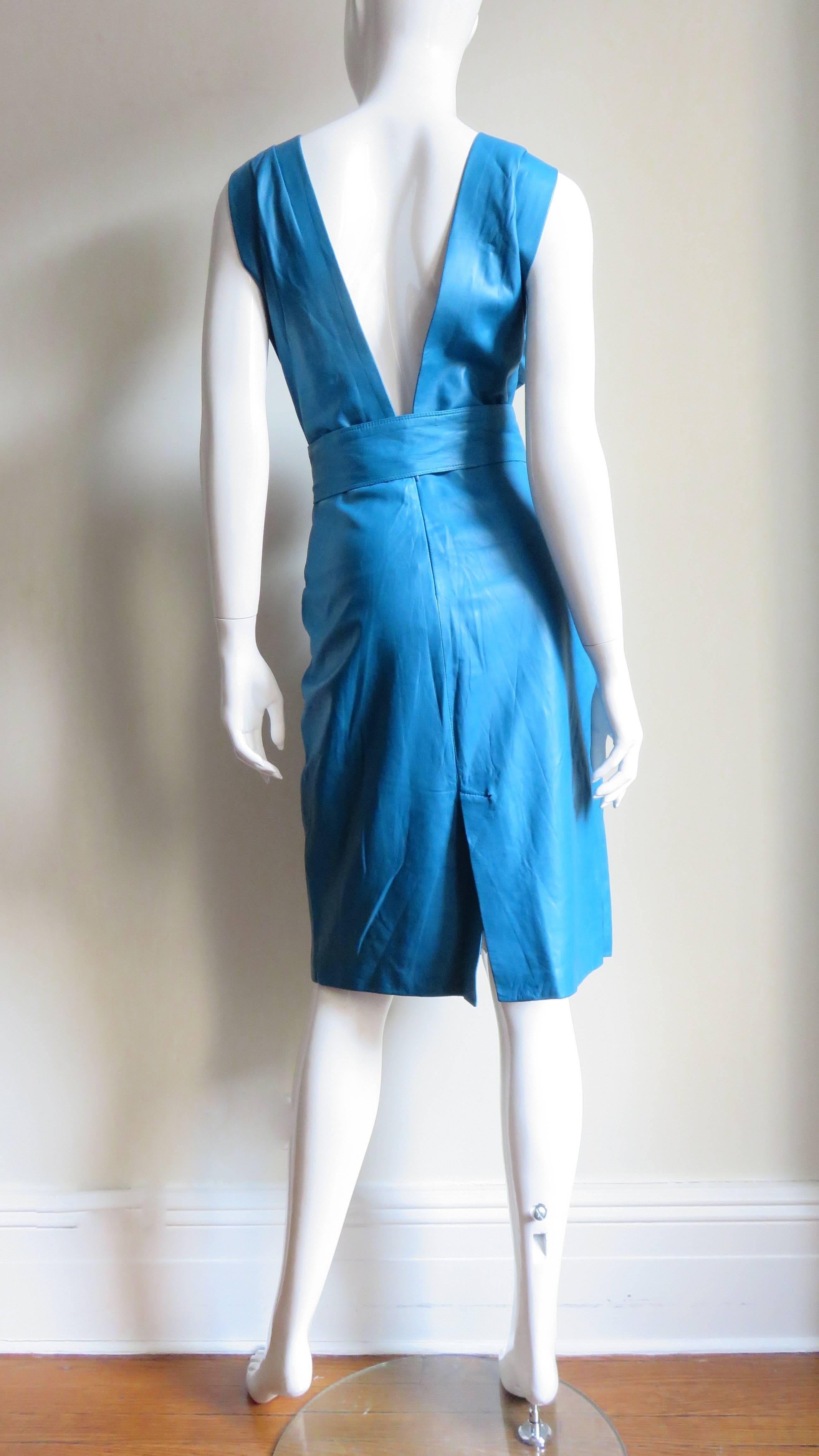  Gianni Versace New Turquoise Leather Dress 1990s For Sale 6