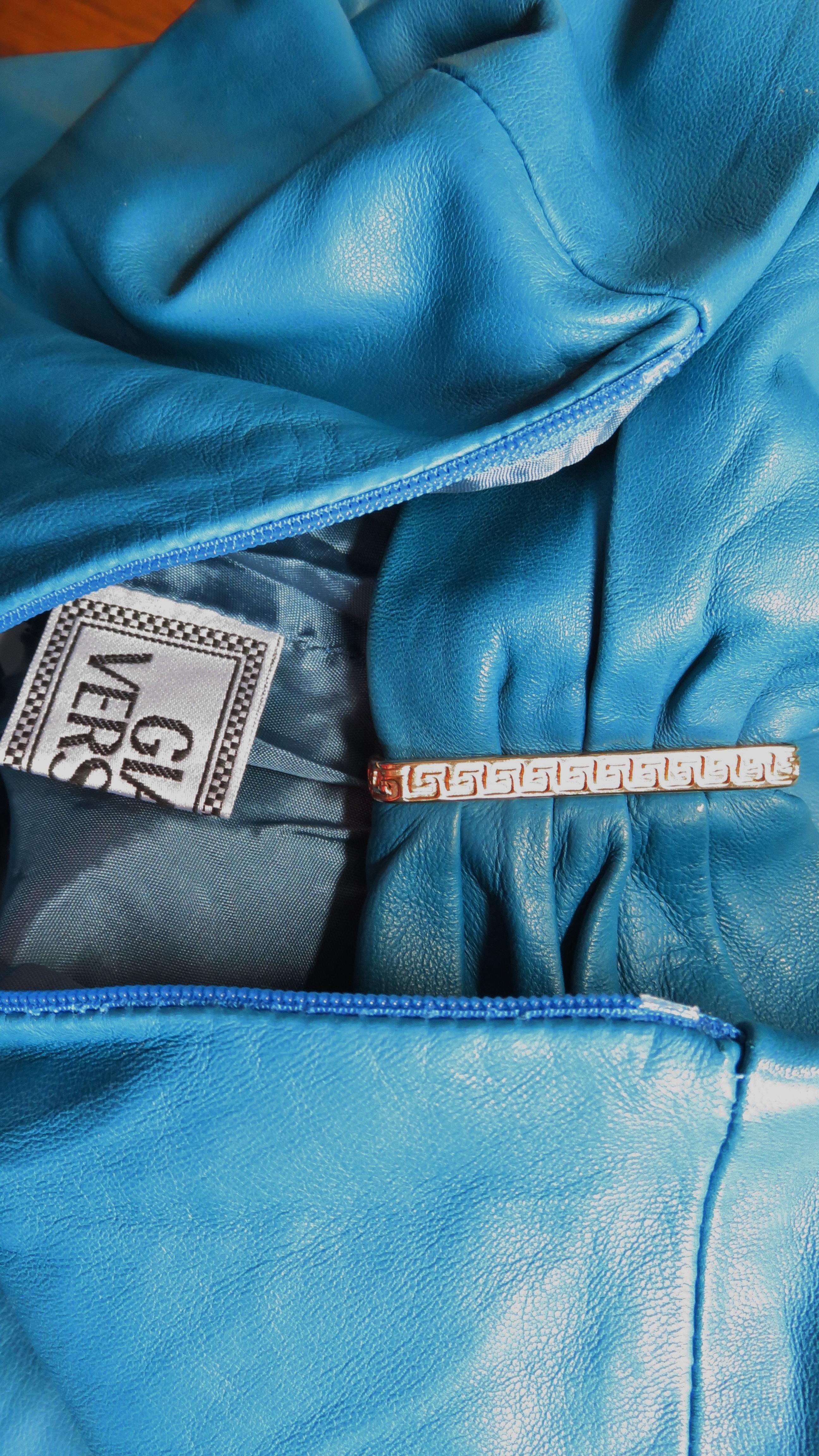 Gianni Versace New Turquoise Leather Dress 1990s For Sale 7