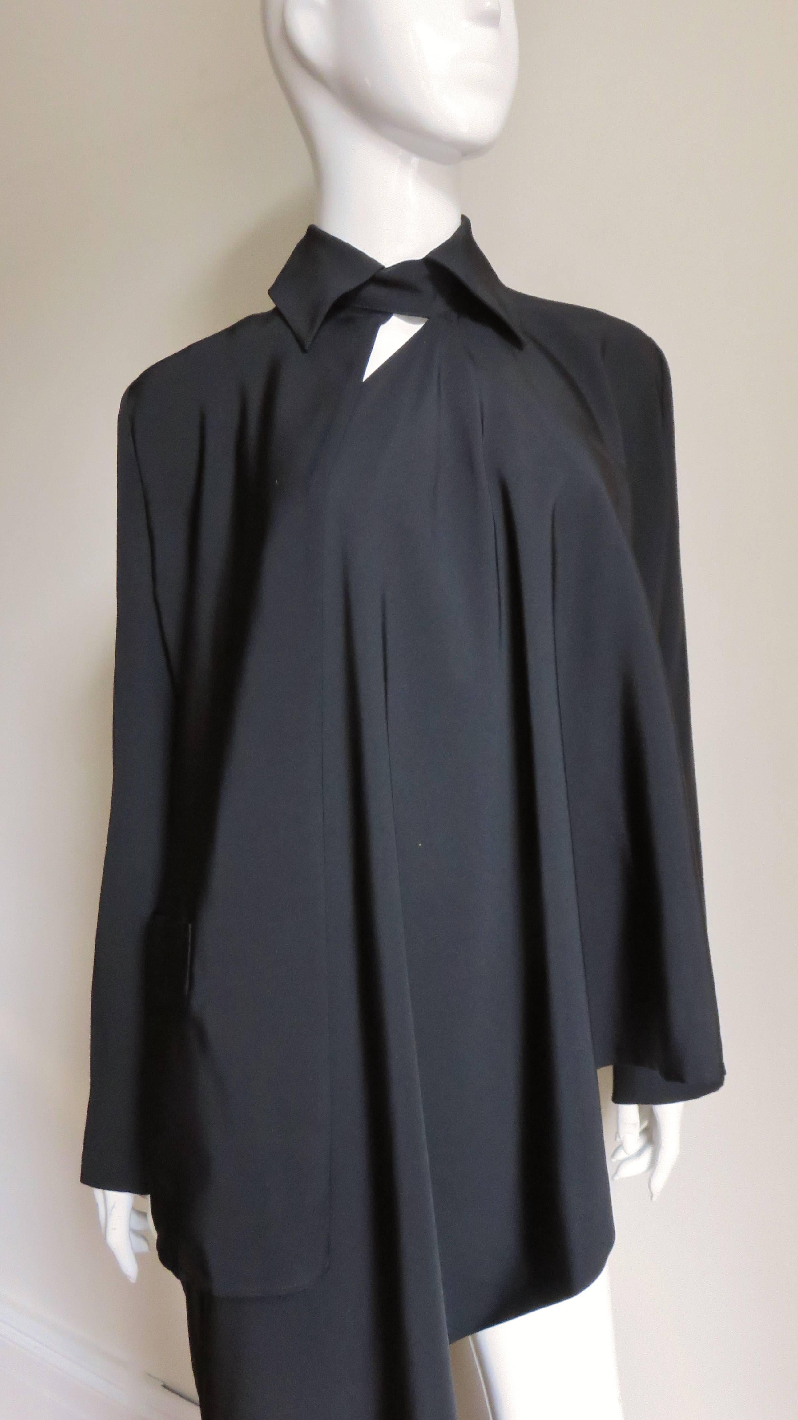Black Yohji Yamamoto Wrap and Drape Silk Jacket Top For Sale