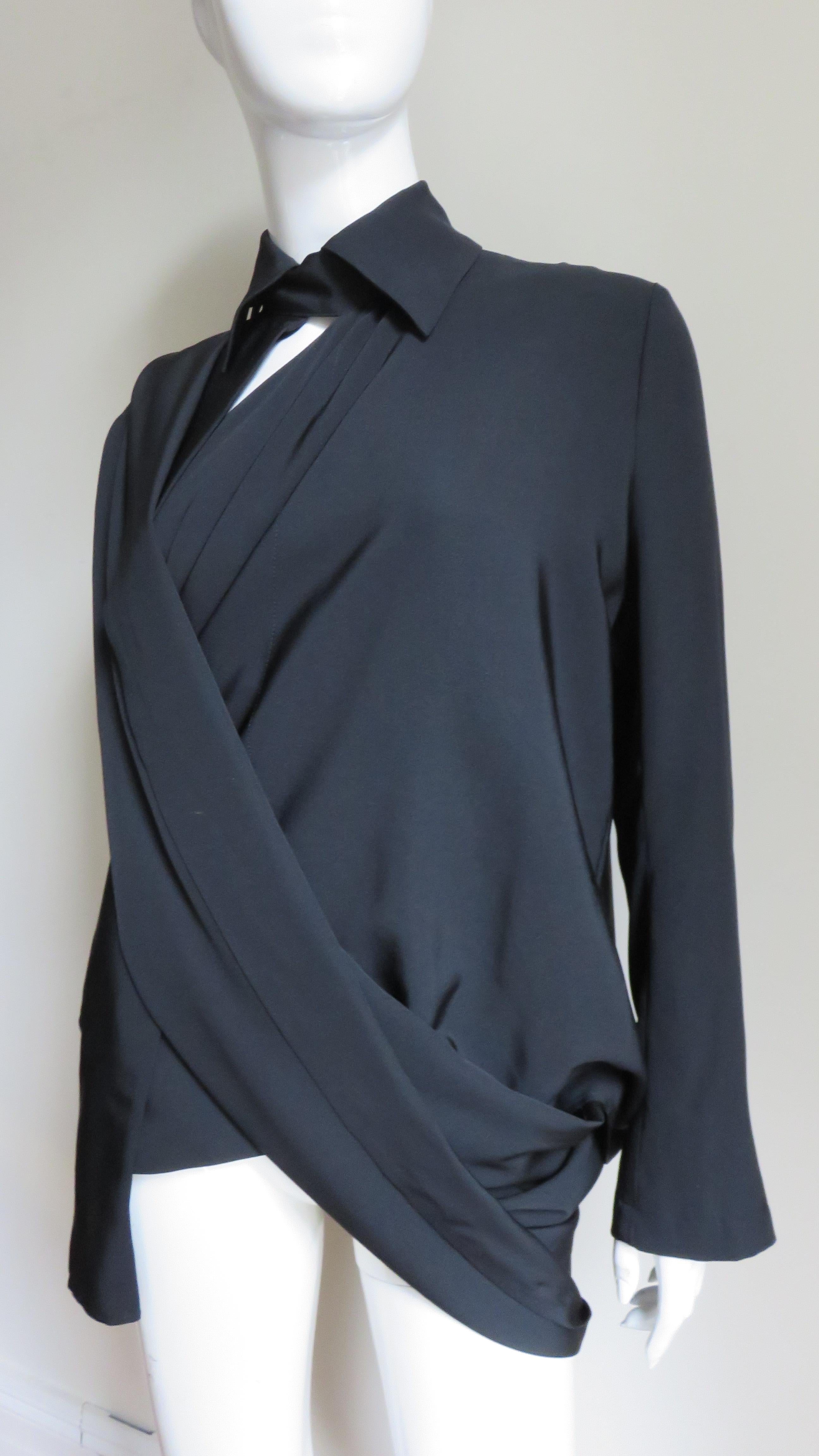 Yohji Yamamoto - Giacca in seta a portafoglio e drappeggio Top in vendita 3