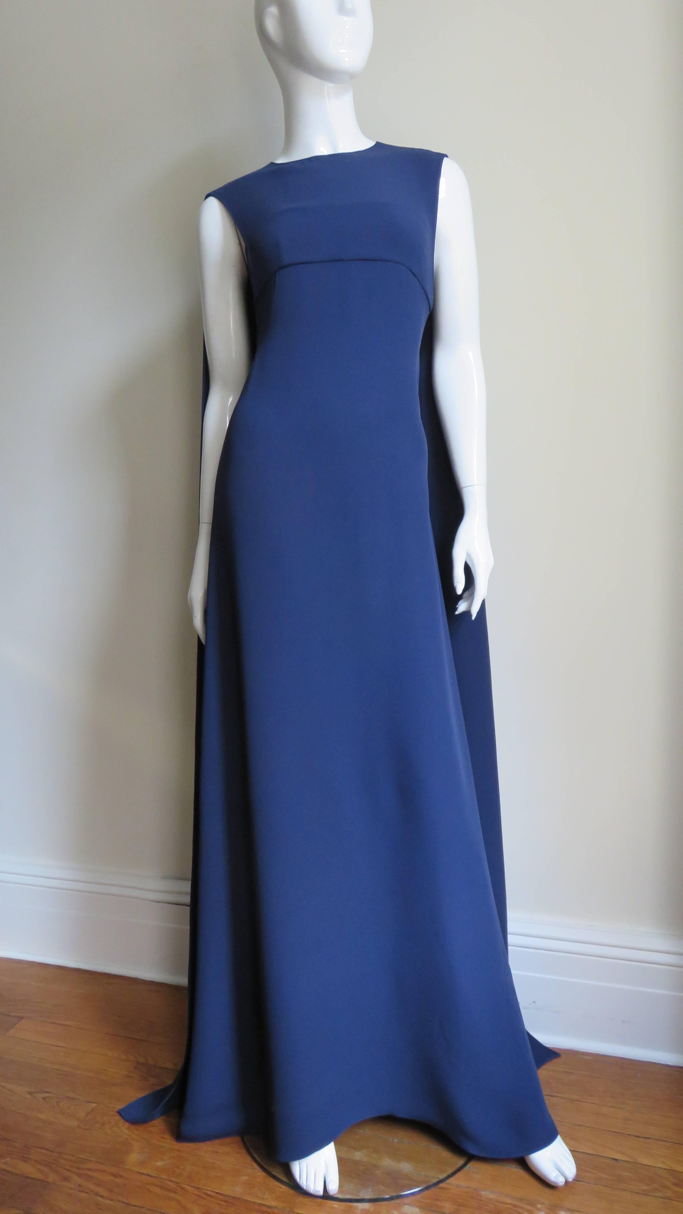 Valentino New Navy Silk Cape Dress 1