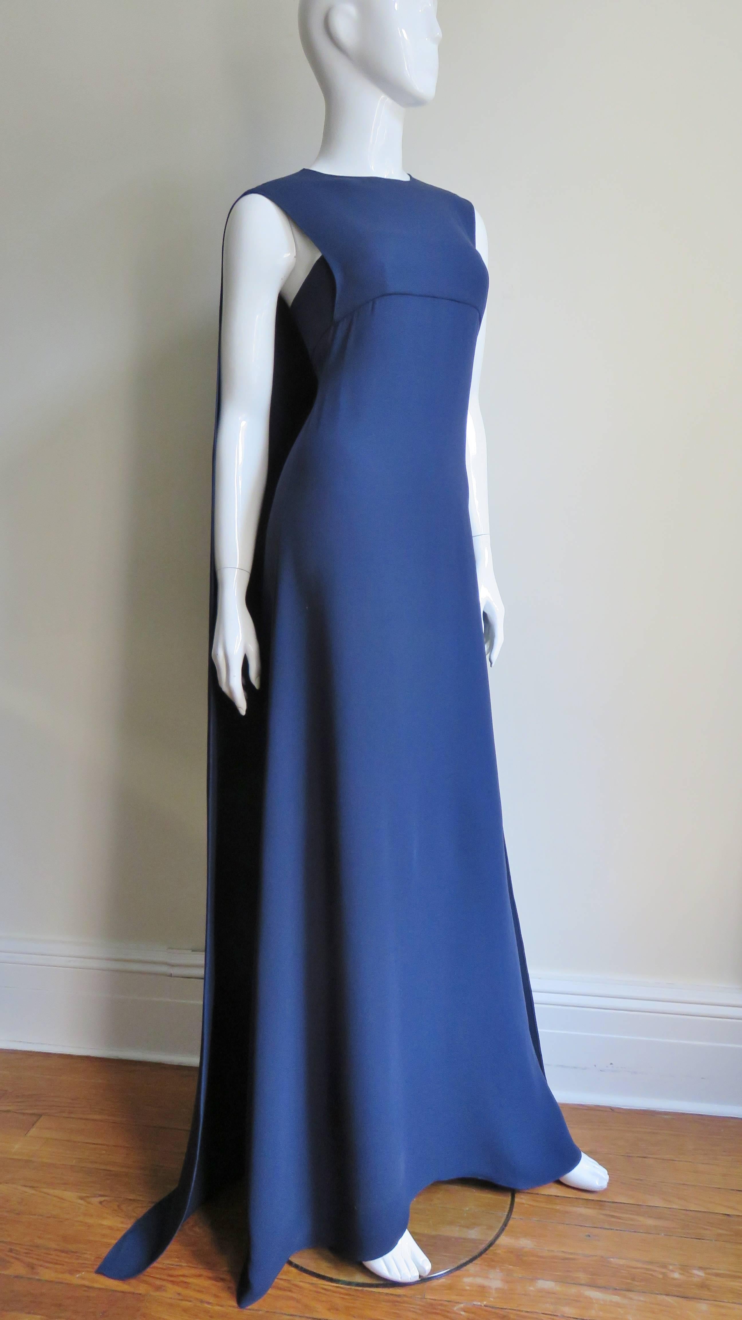Valentino New Navy Silk Cape Dress In Excellent Condition In Water Mill, NY