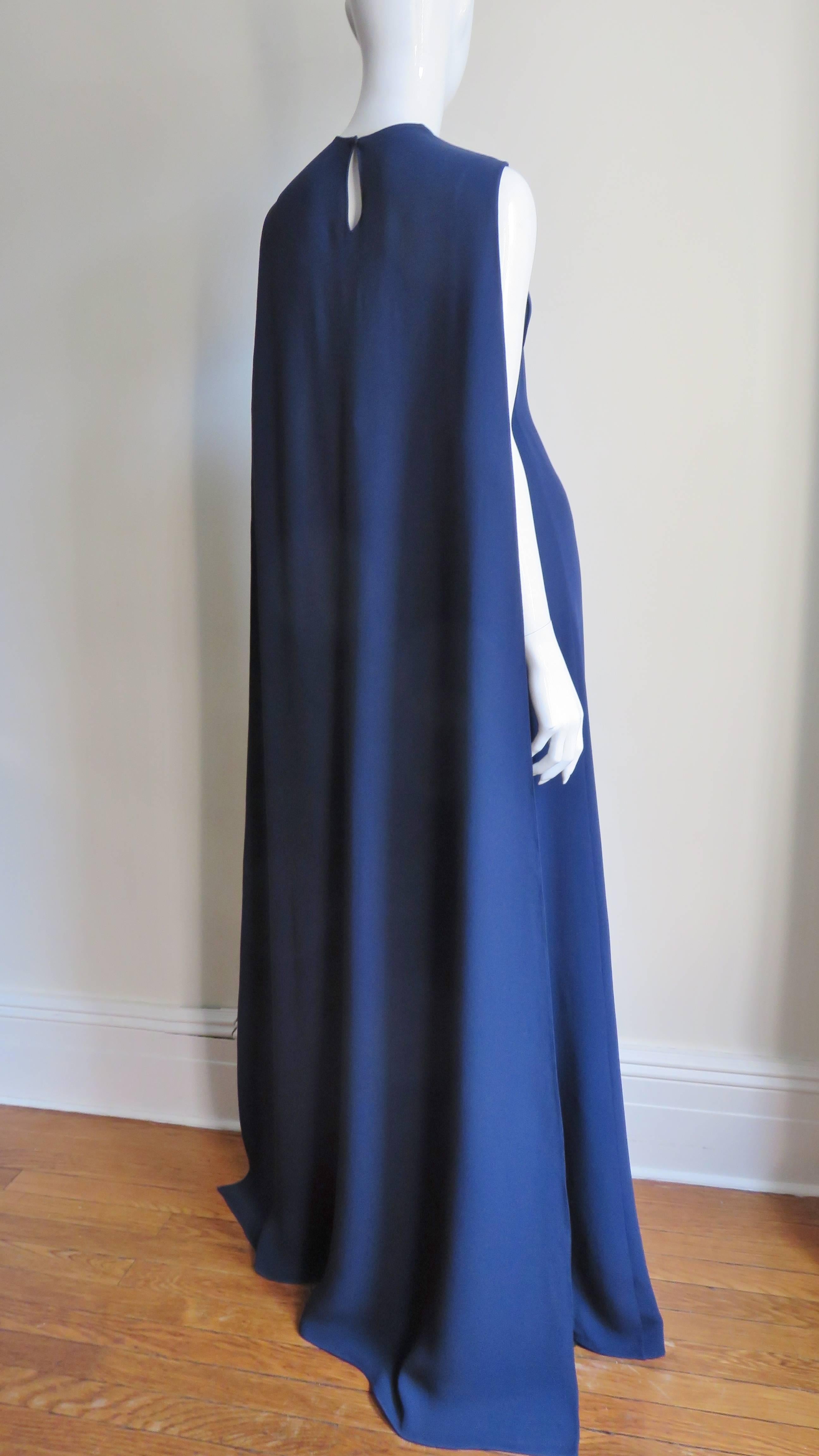 Women's Valentino New Navy Silk Cape Dress