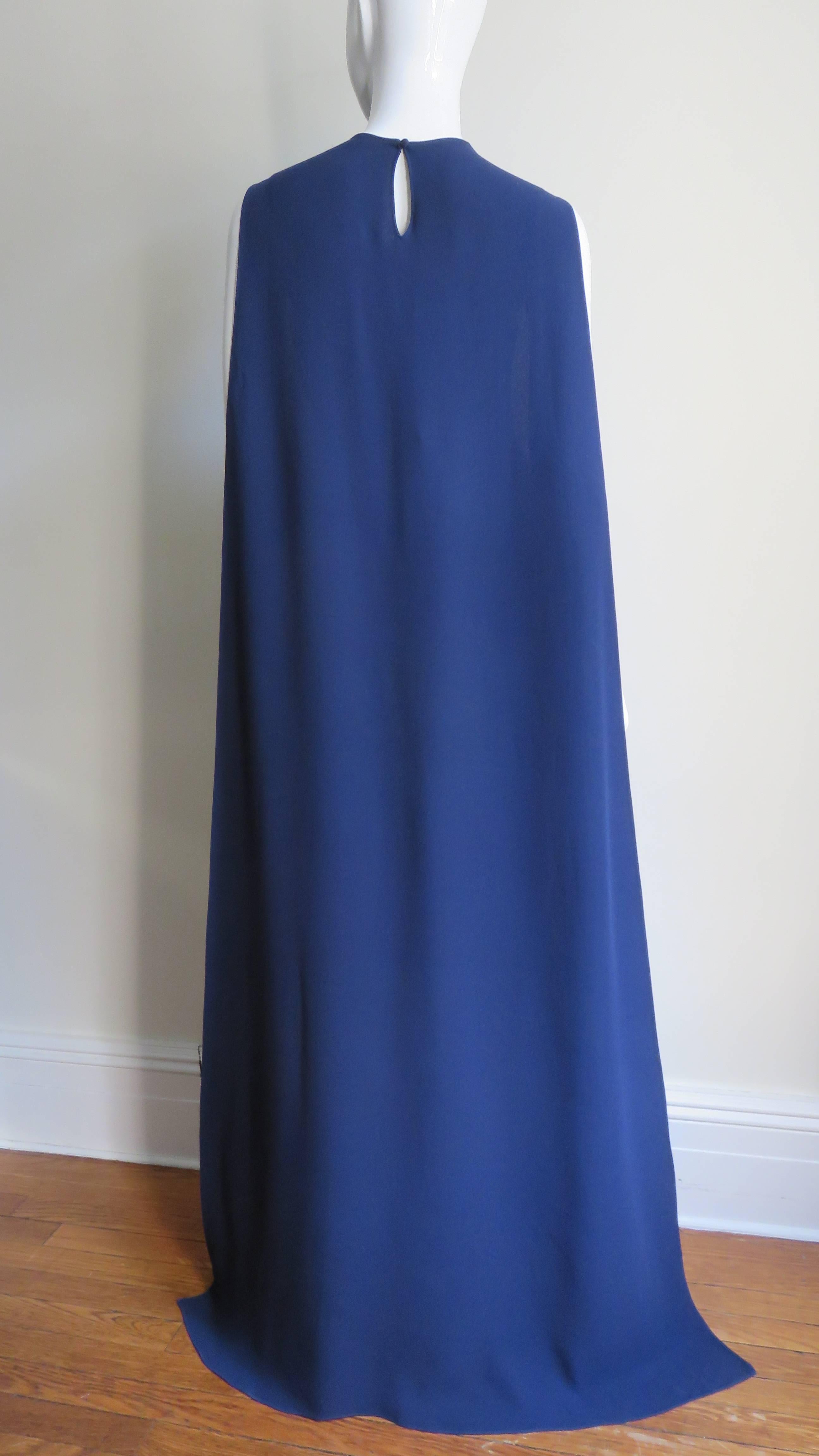 Valentino New Navy Silk Cape Dress 4