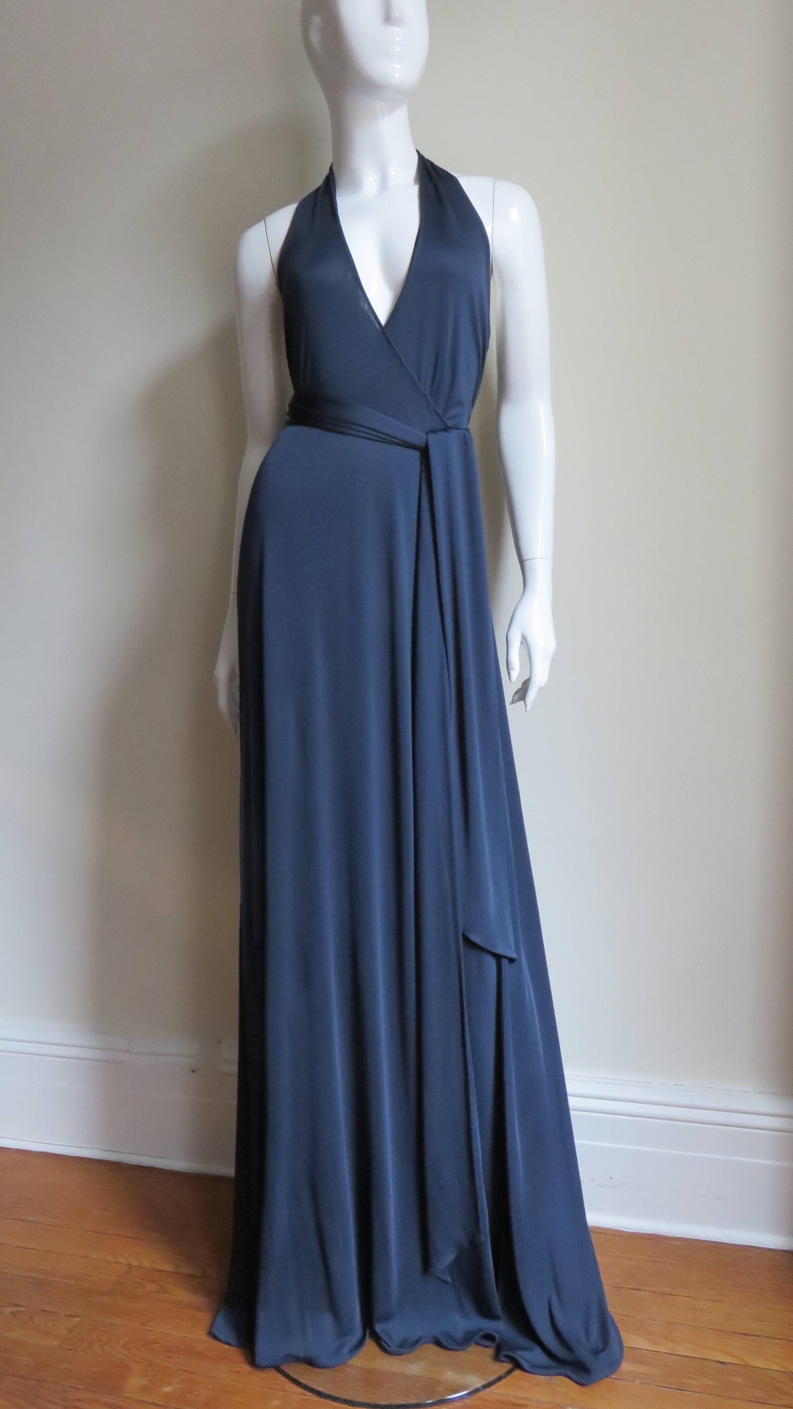 Purple Tom Ford for Gucci Navy Silk Wrap Halter Dress